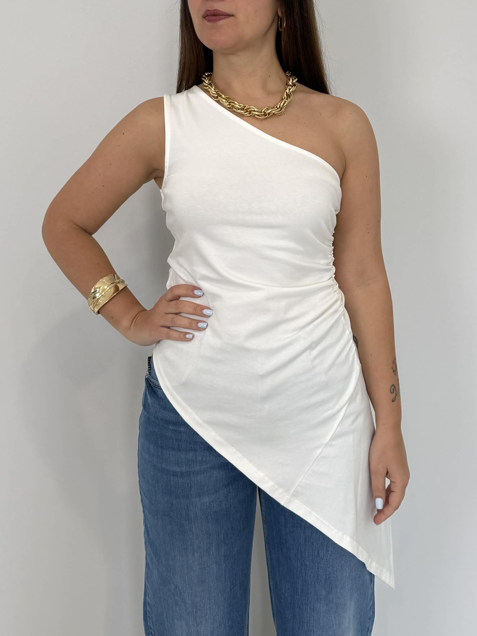 Haveone - Top asimmetrico bianco