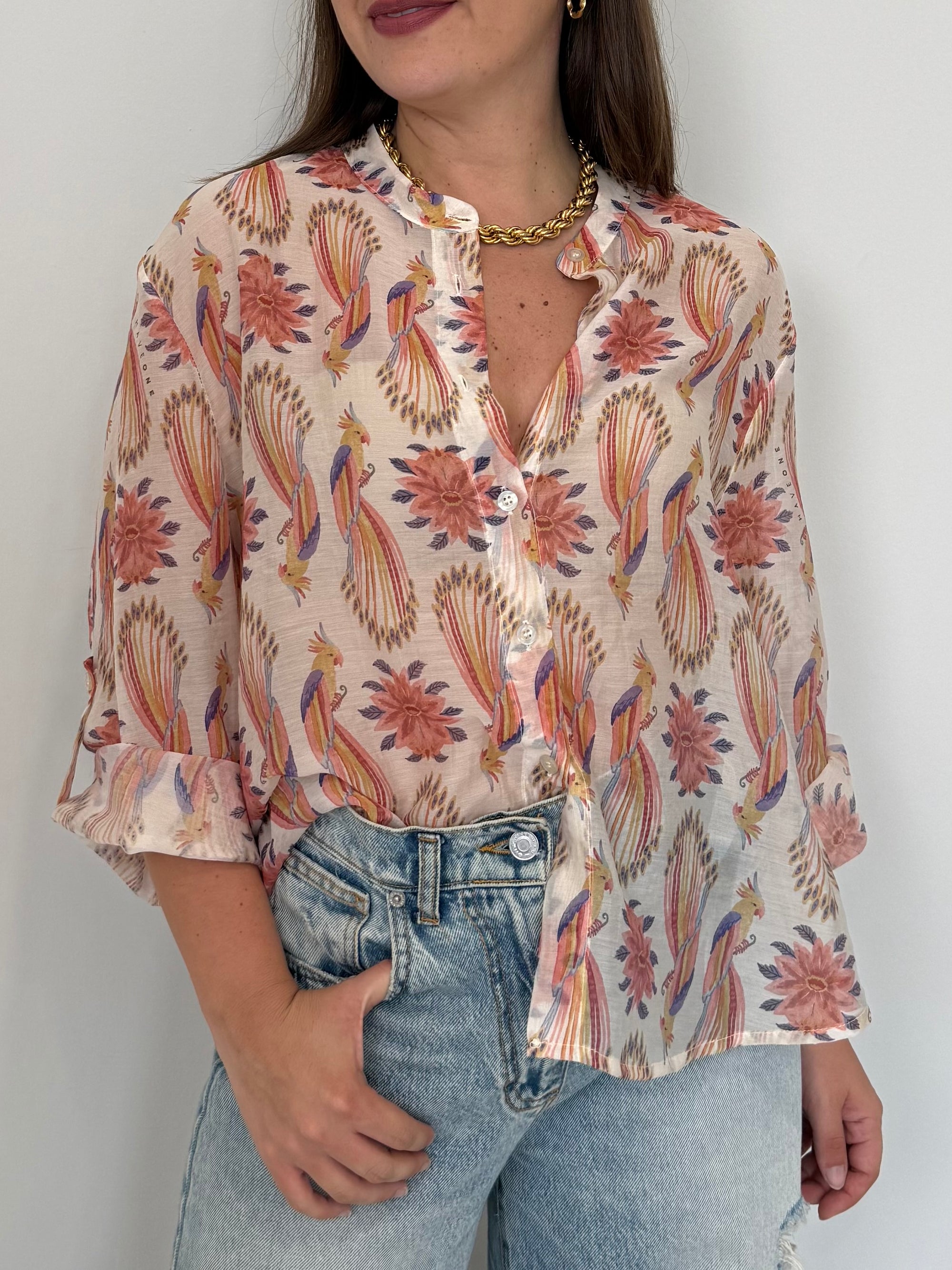 Haveone - Camicia pappagalli rosa