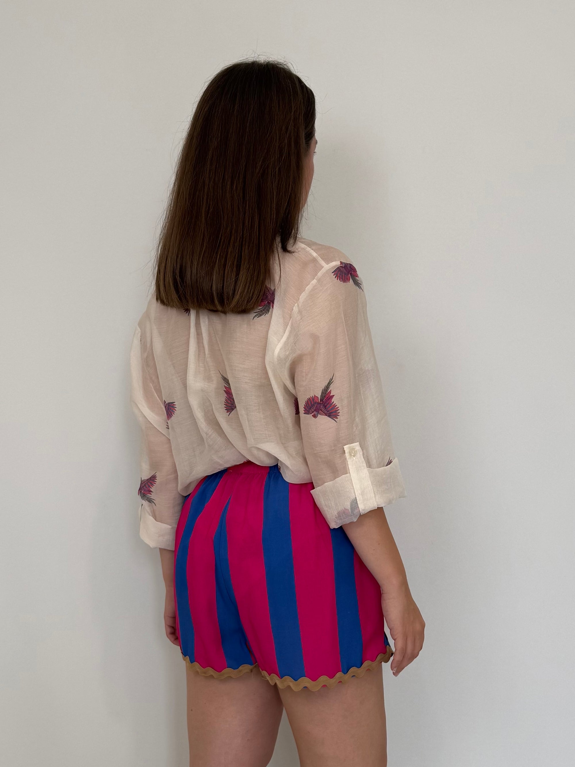 Haveone - Short rigato blu e fuxia con trinetta