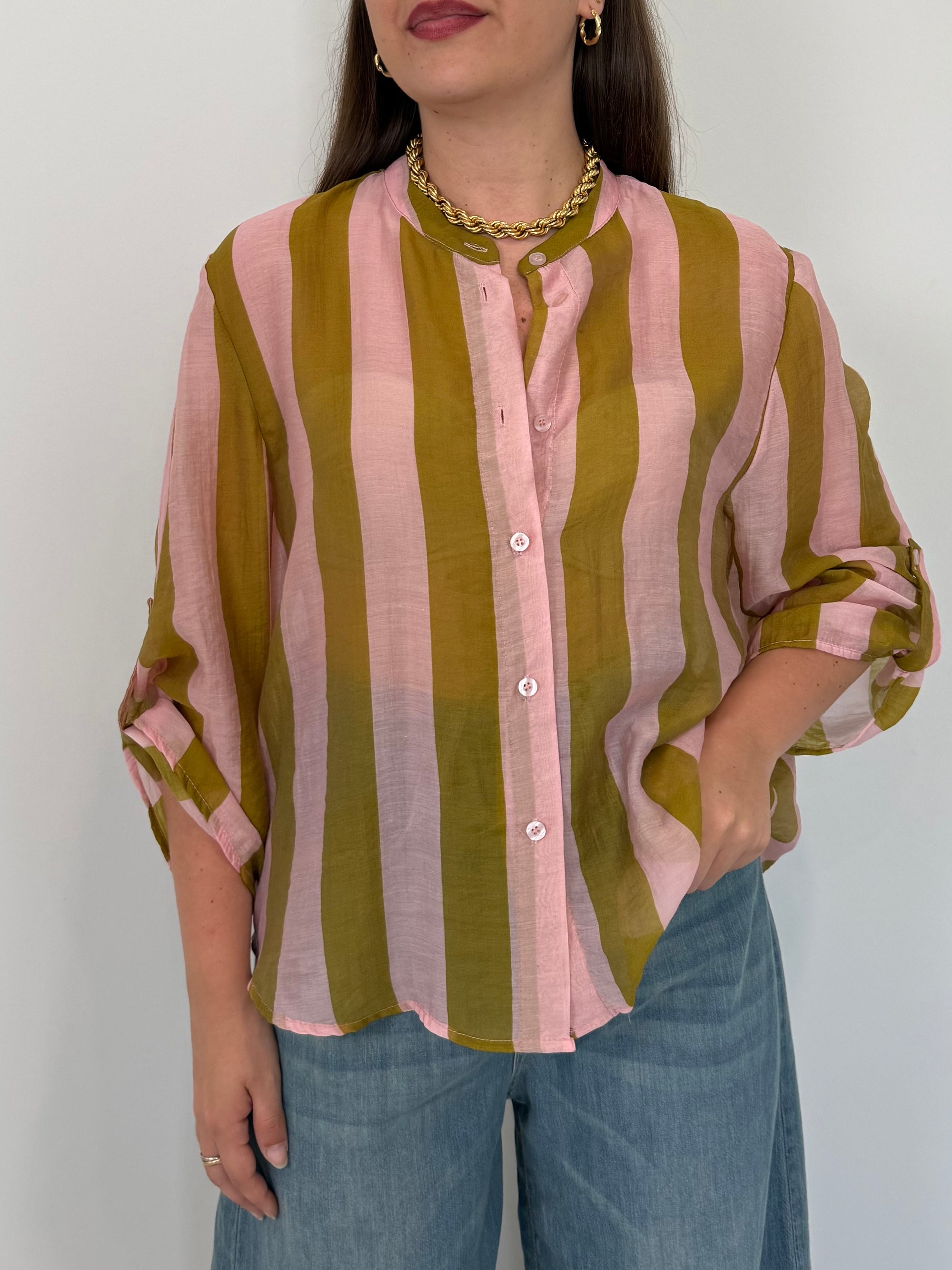 Haveone - Camicia righe larghe rosa/olio
