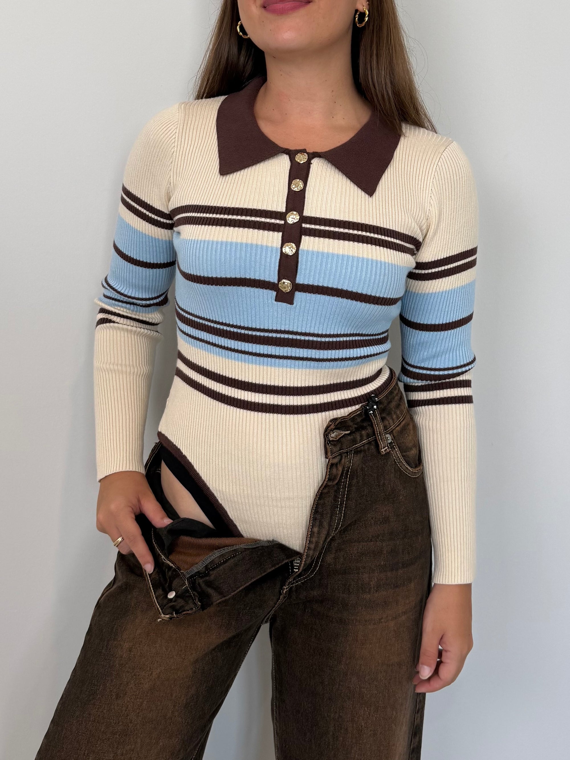 Civico23 - Body polo a righe celeste