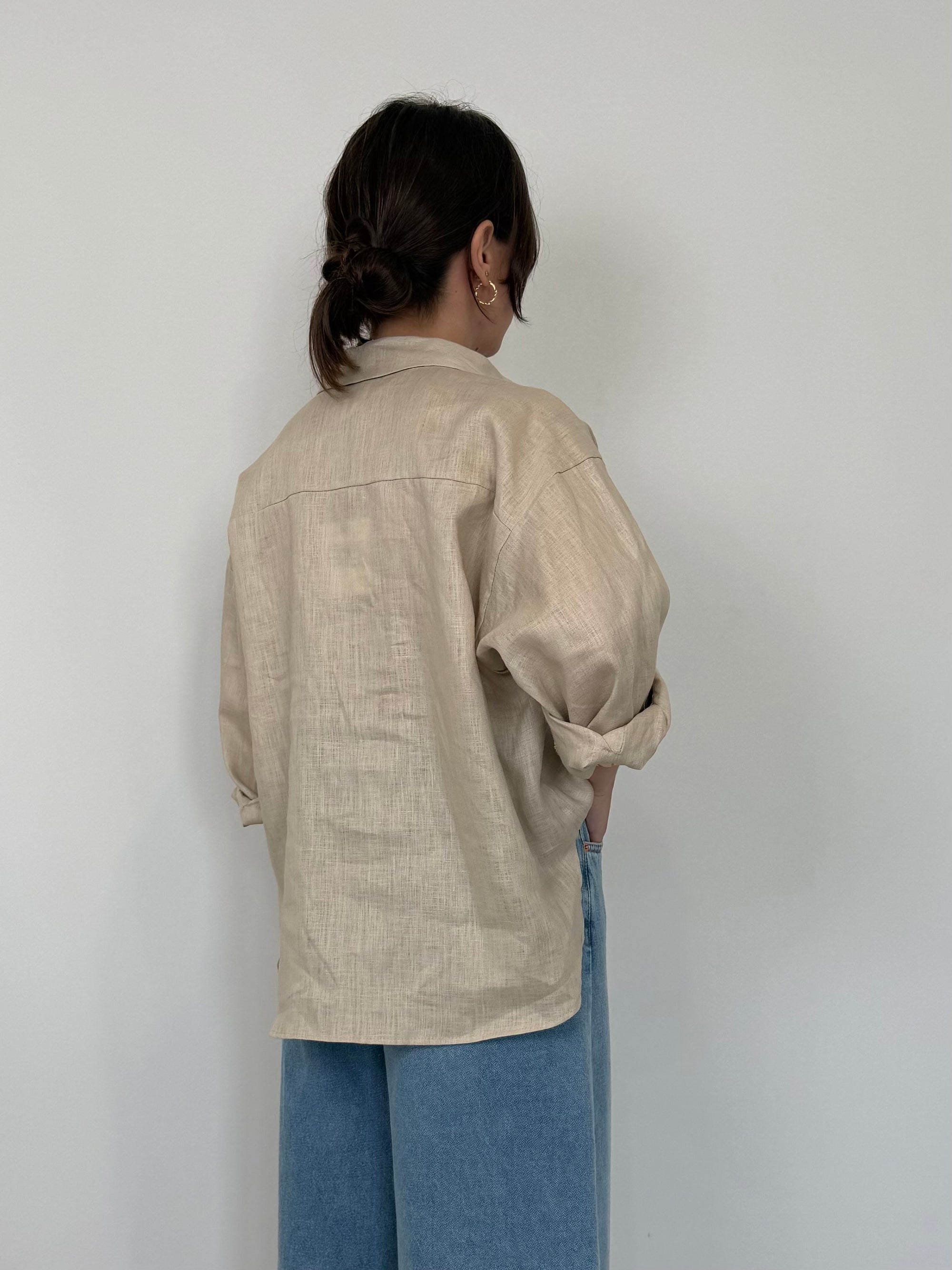 Tensione In - Camicia in lino zigzag sabbia