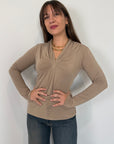 Haveone - Maglia con nodo e scollo V tortora