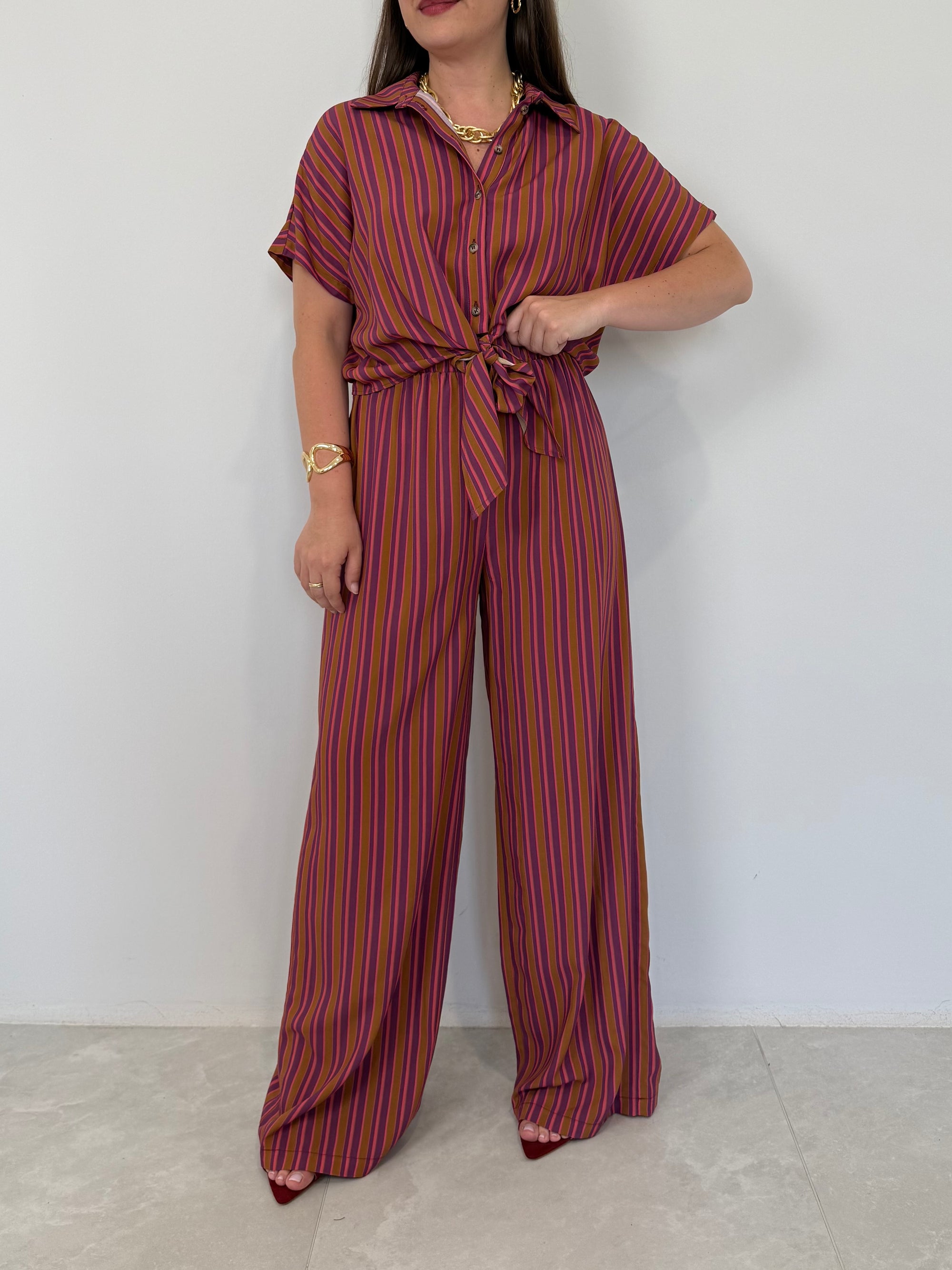 Haveone - Pantalone millerighe viola