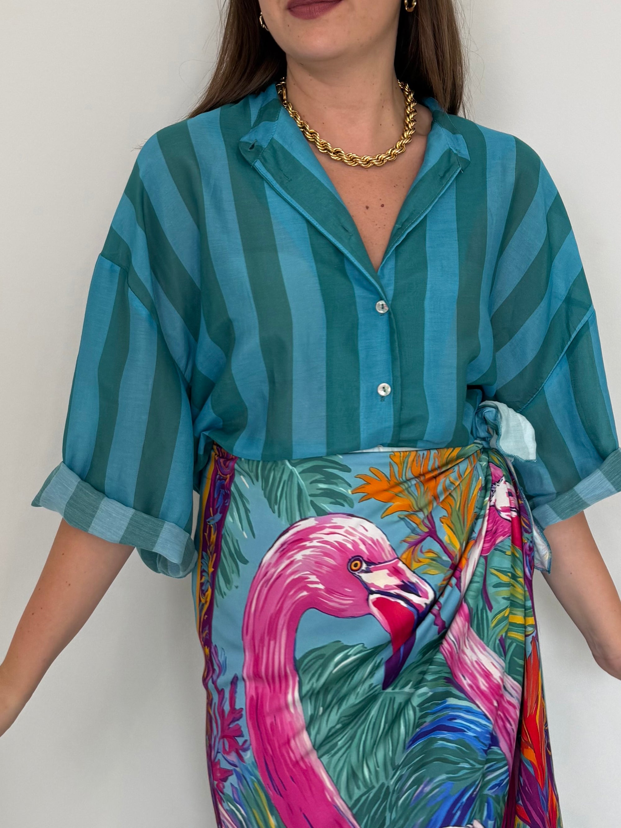 Tensione - Camicia righe acquamarina