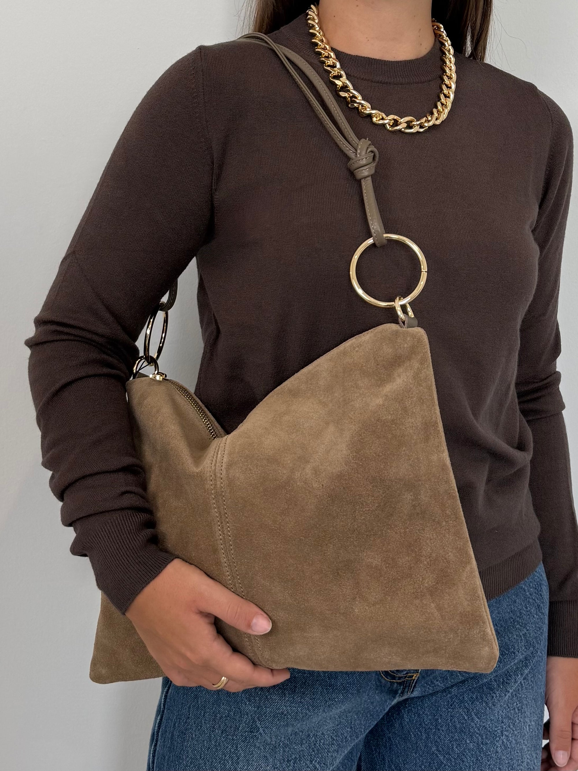 Civico23 - Tracolla anello in vera pelle beige