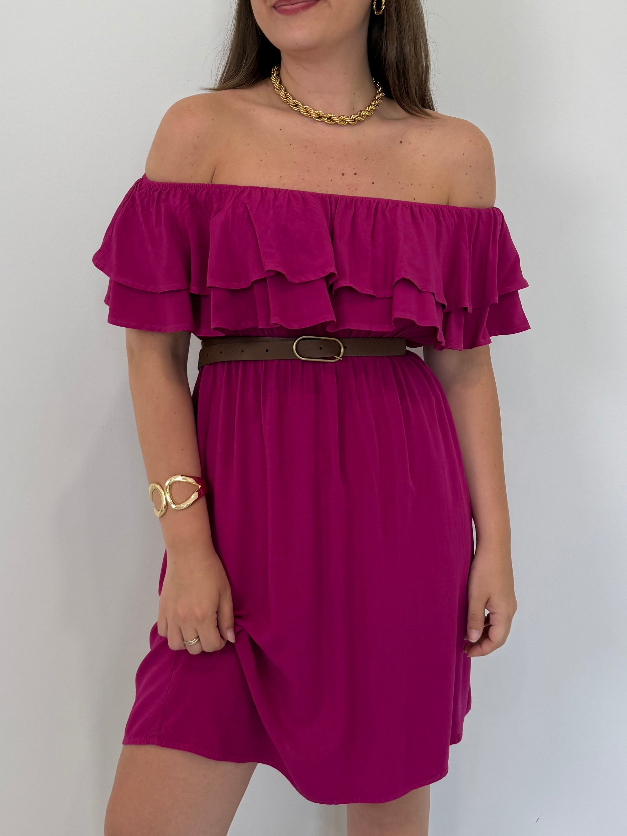 Kontatto - Abito shiffer con balze magenta