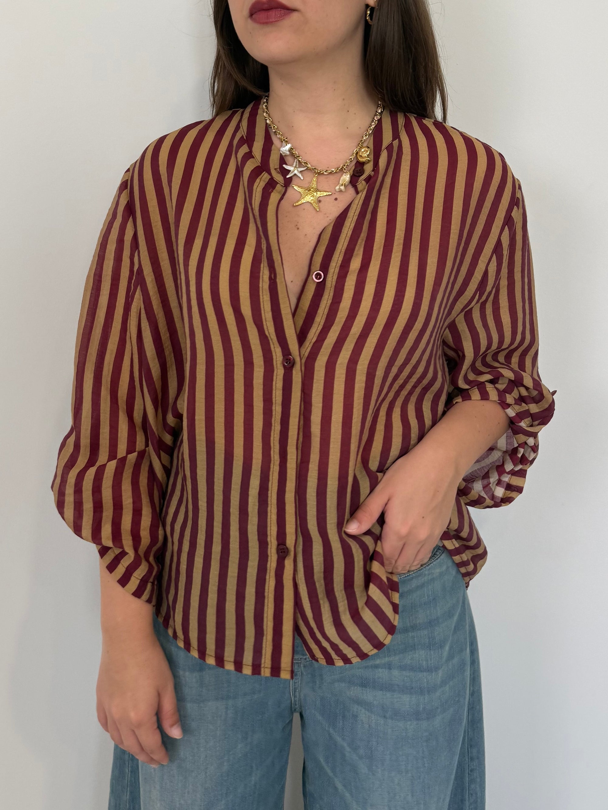 Haveone - Camicia righe bordeaux/sabbia