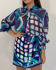 Tensione In - Gonna pareo geometrica blu