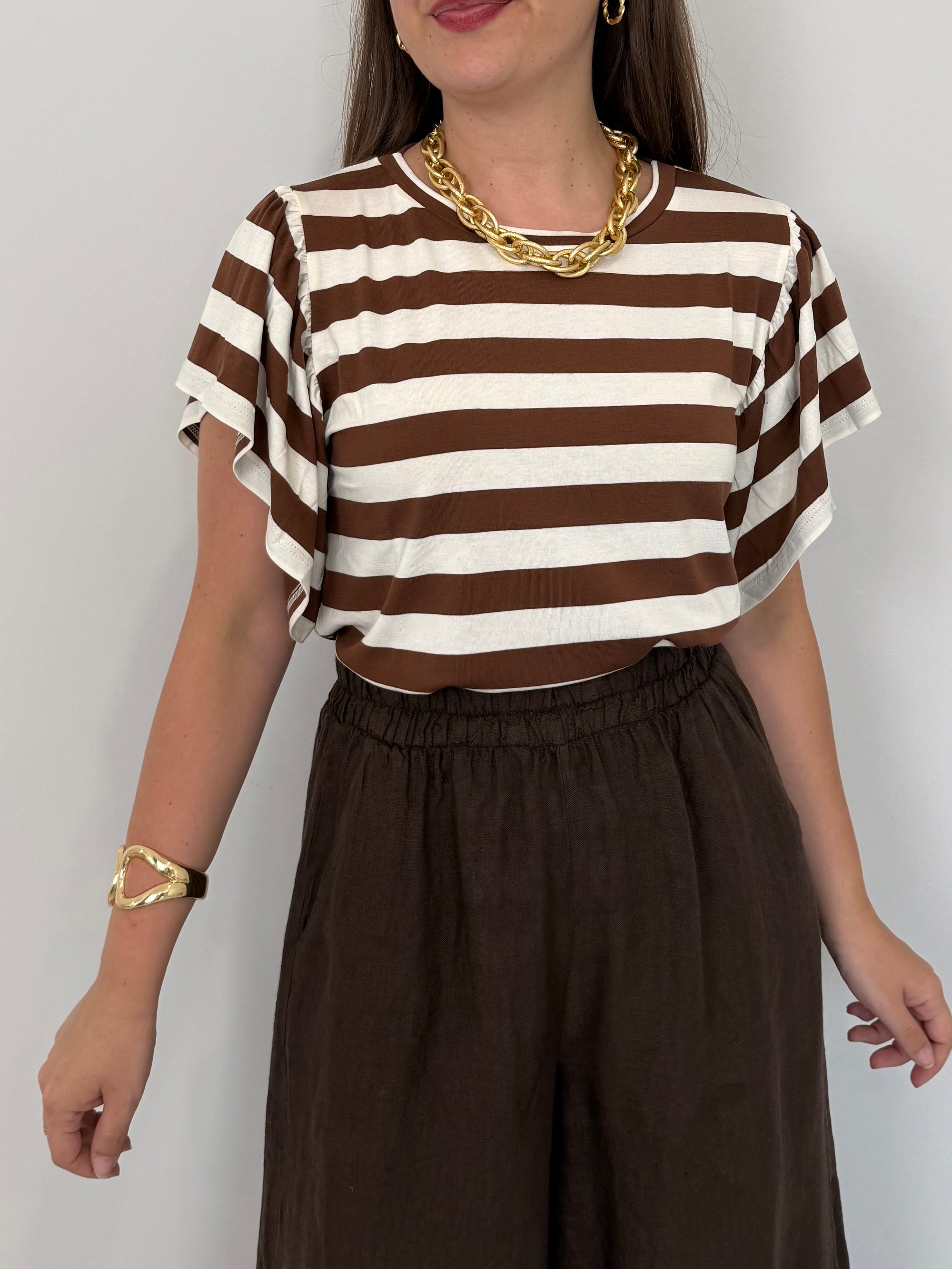 SusyMix - T-shirt con balzine e righe tabacco