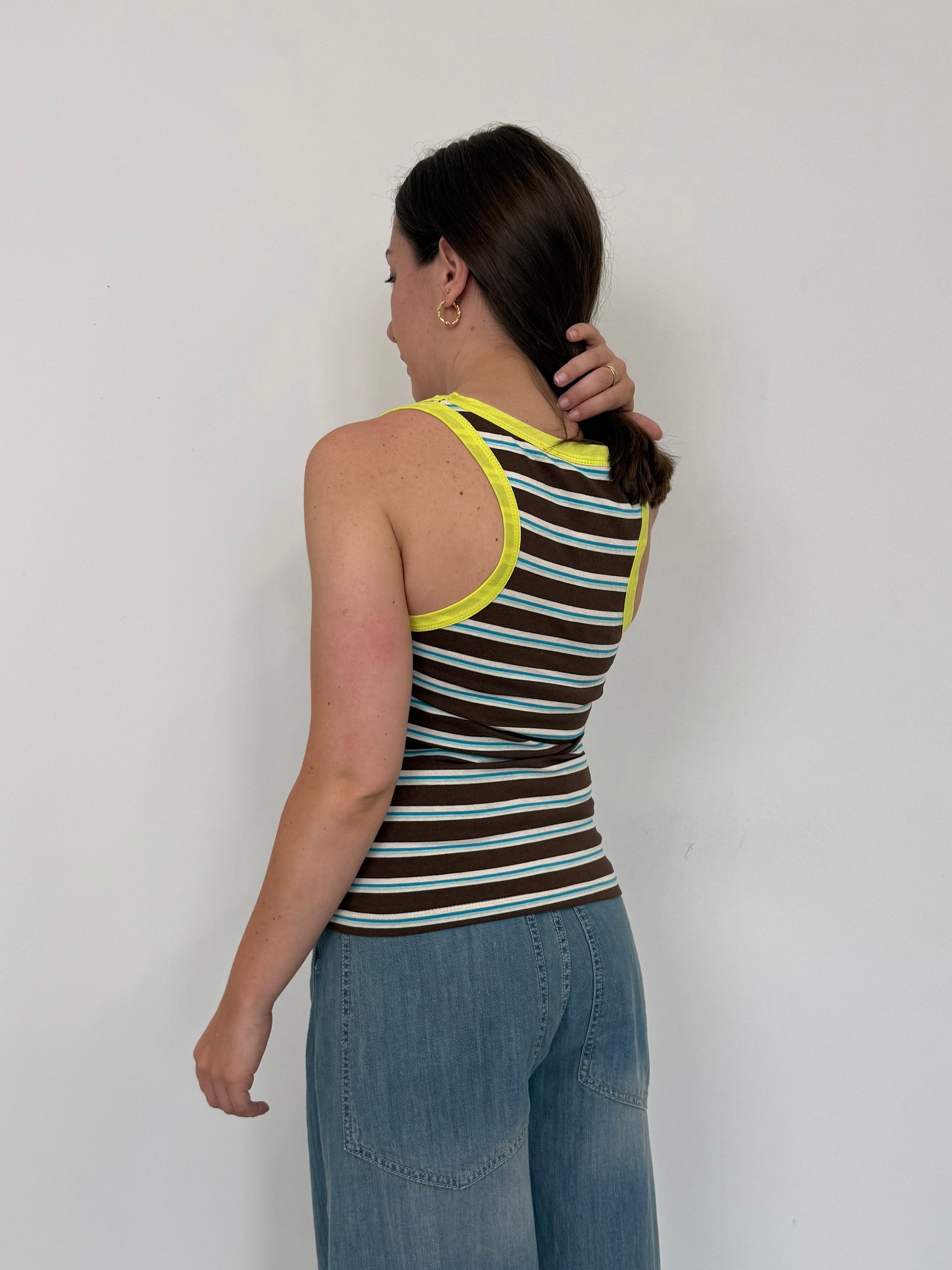 Haveone - Canotta righe moro contrasto giallo