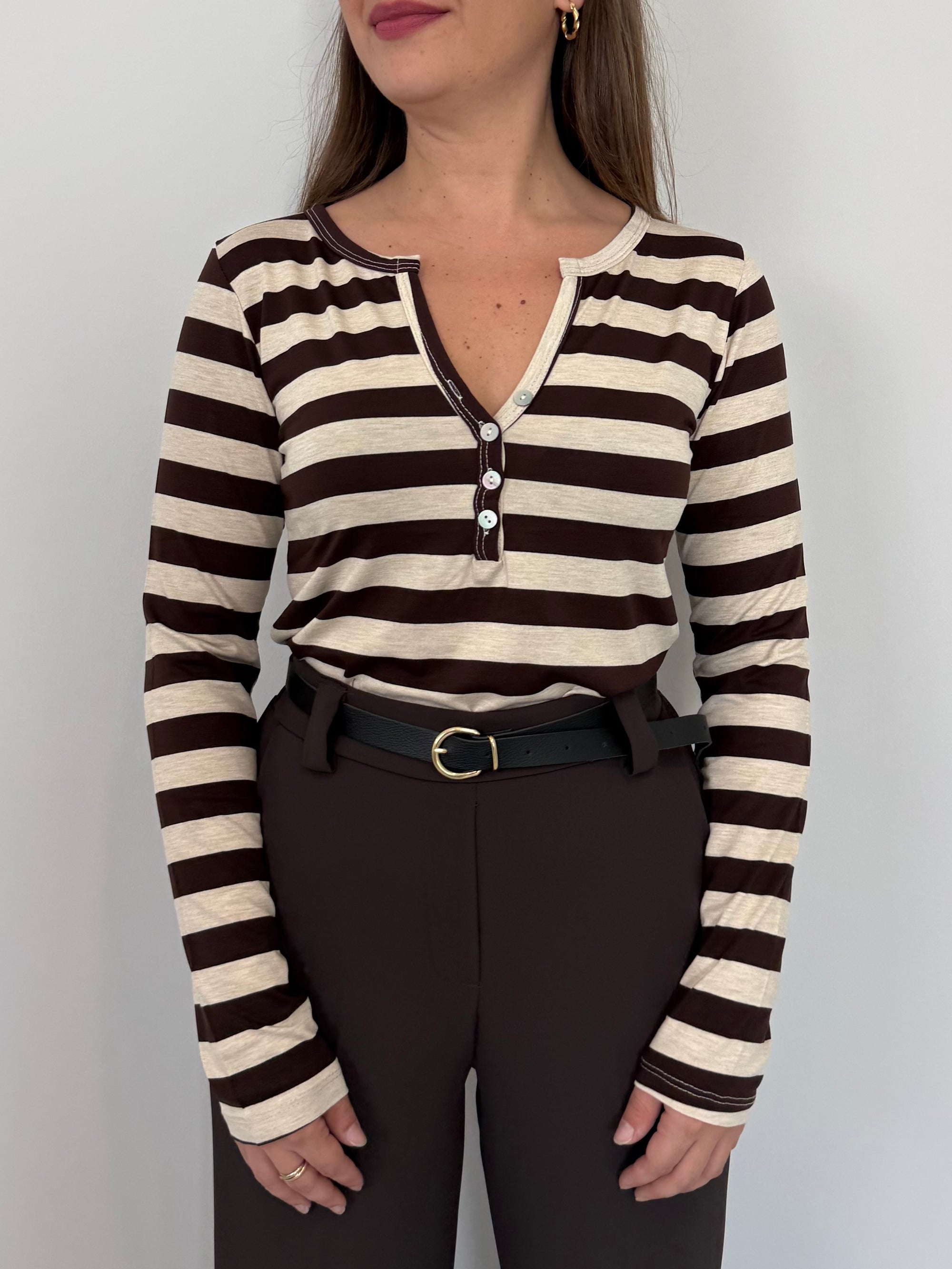SusyMix - Maglia serafino riga moro