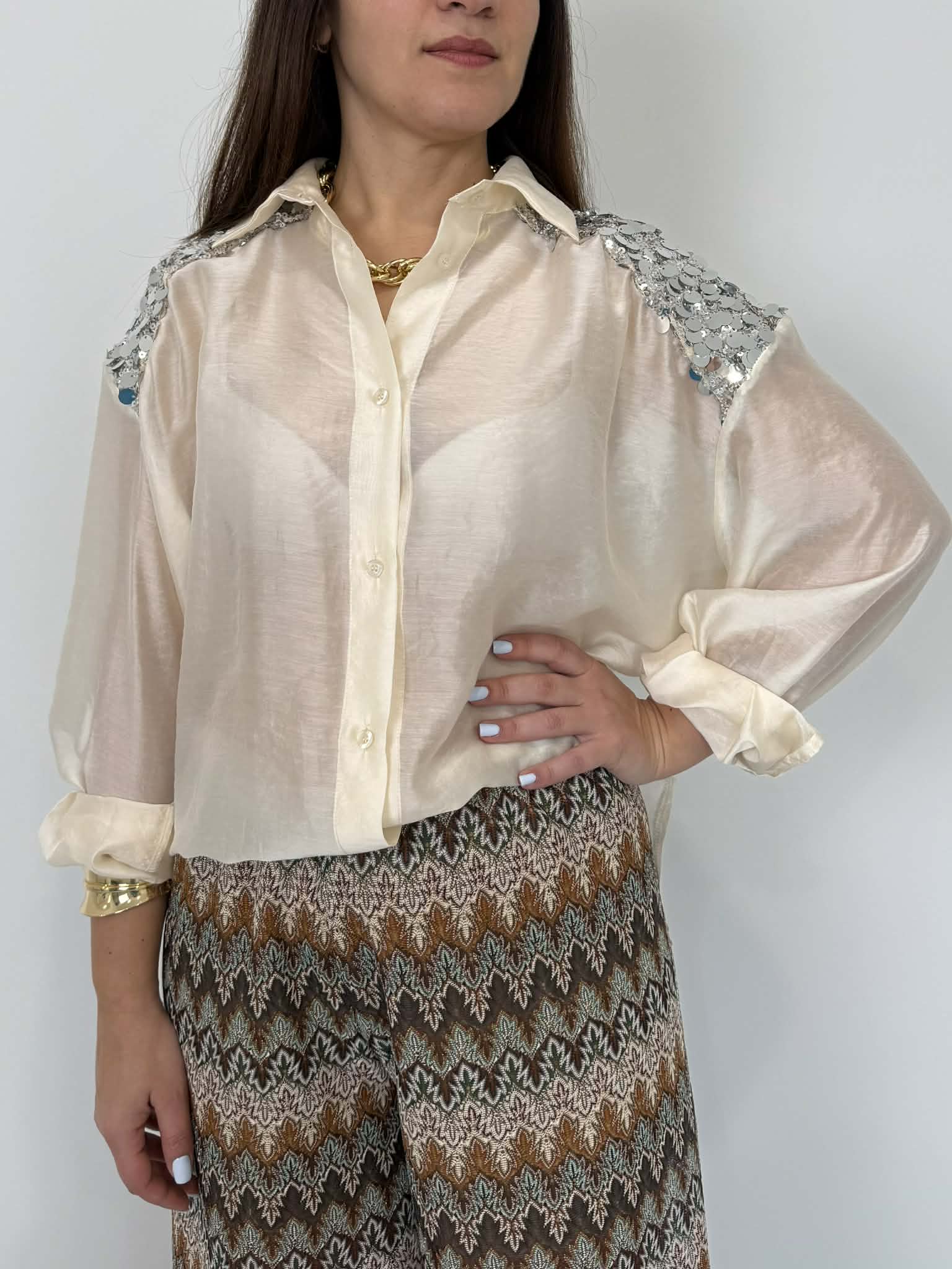 Tensione In - Camicia effetto seta con paillettes