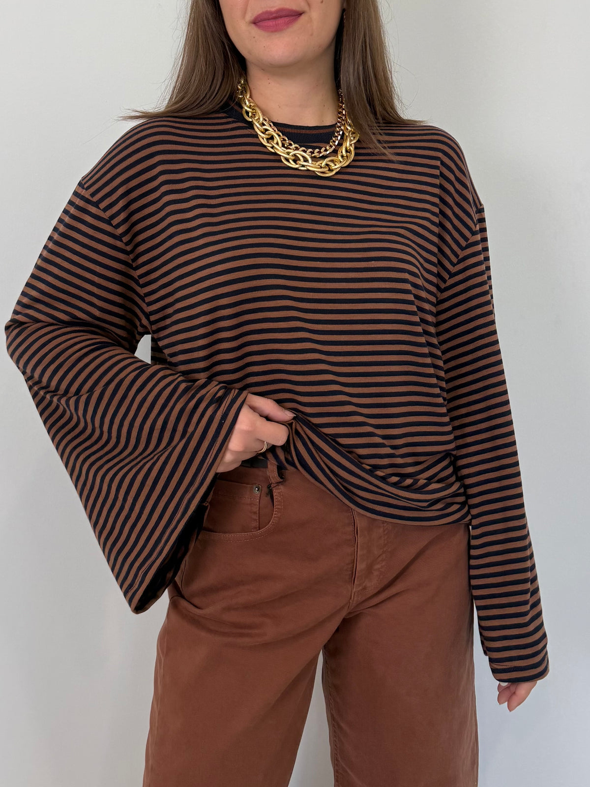 SusyMix - Maglia trapezio tabacco e blu