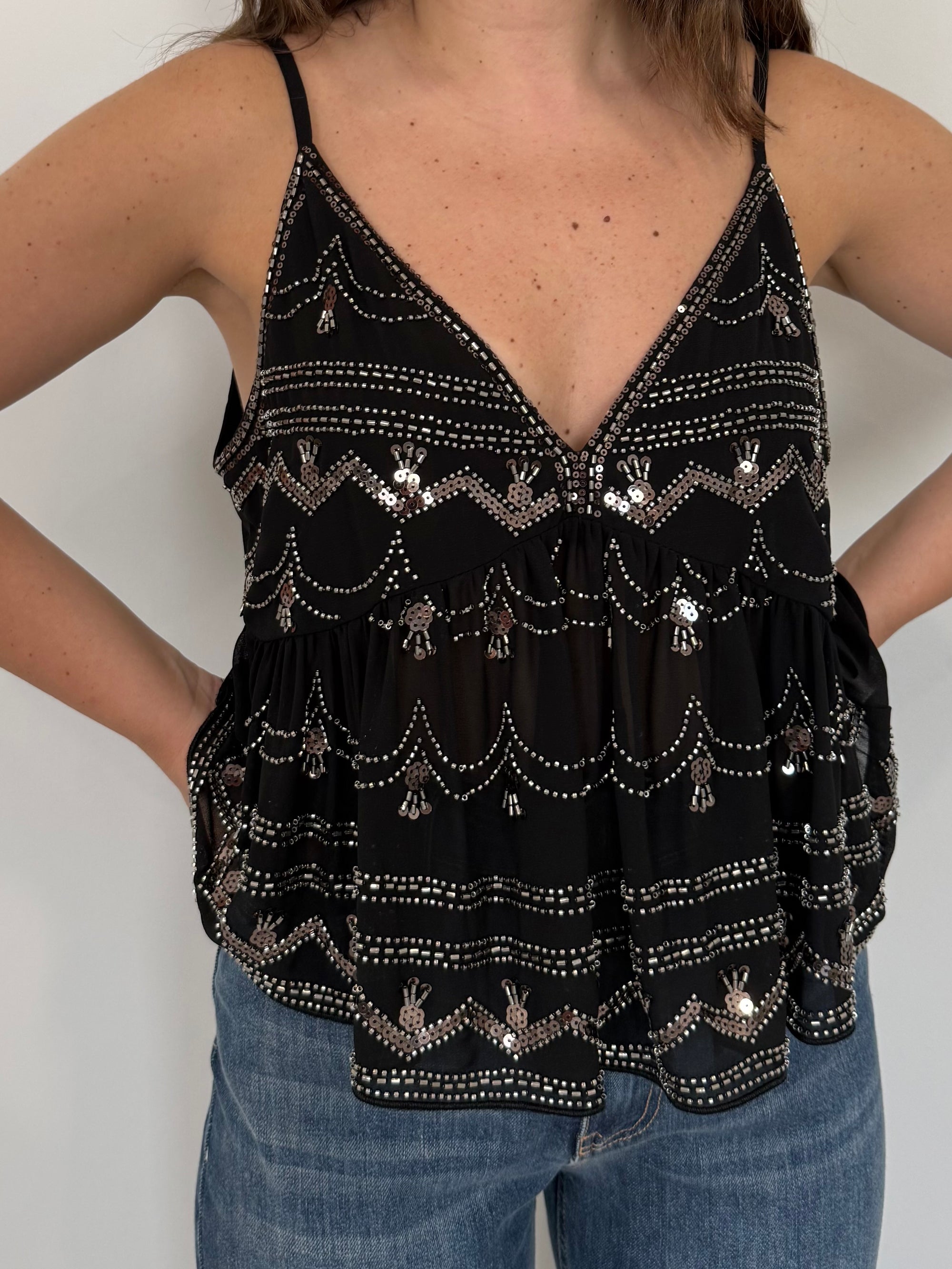 Kontatto - Top in paillettes nero