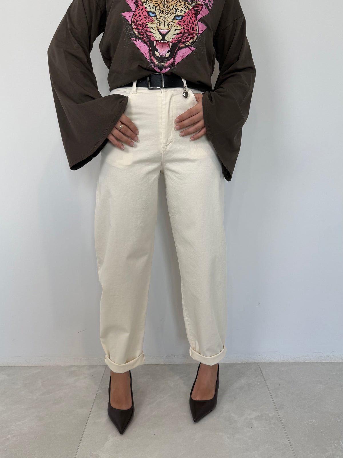 SusyMix - Pantalone cuoricino panna