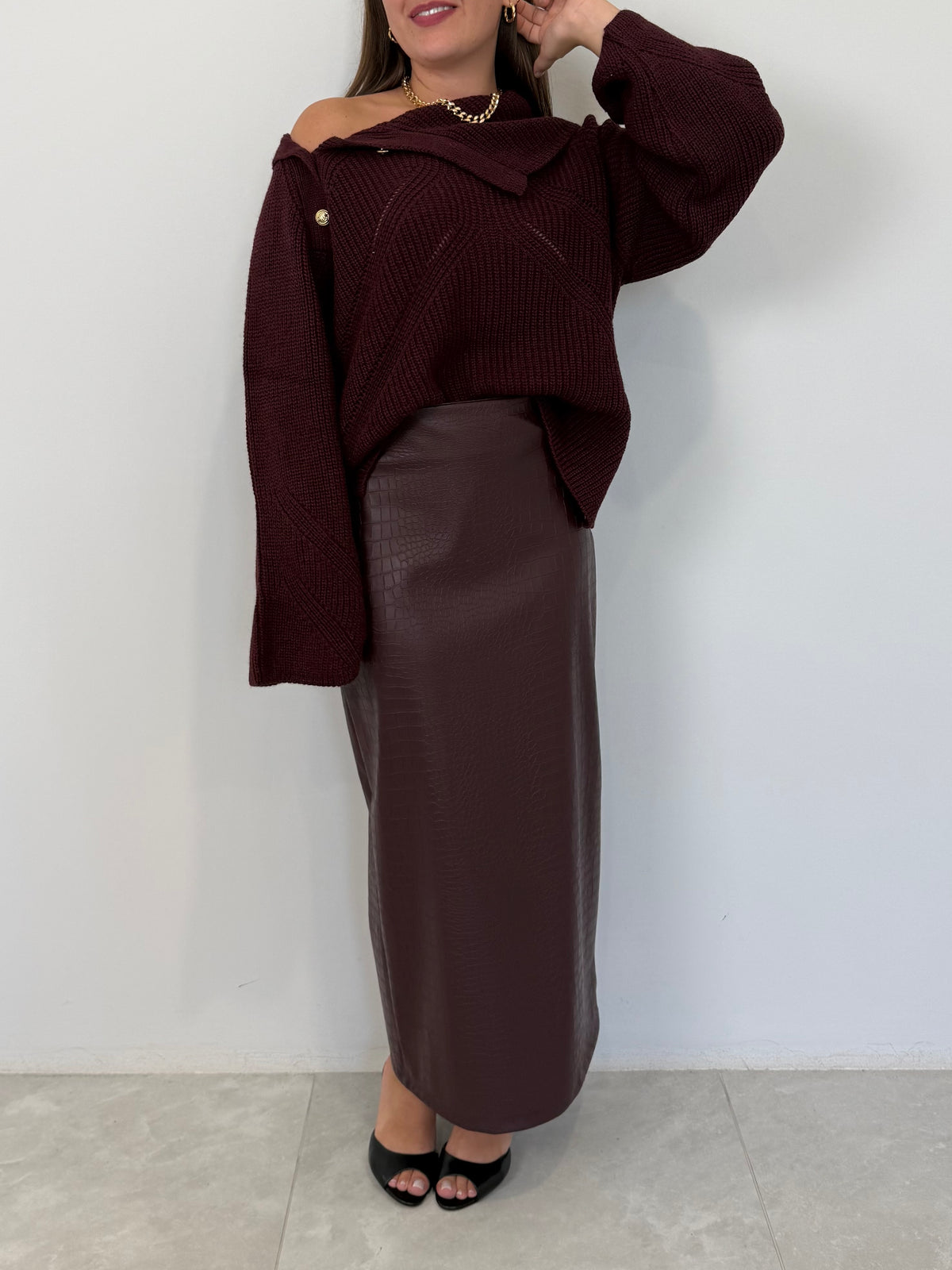 Haveone - Gonna ecopelle cocco bordeaux