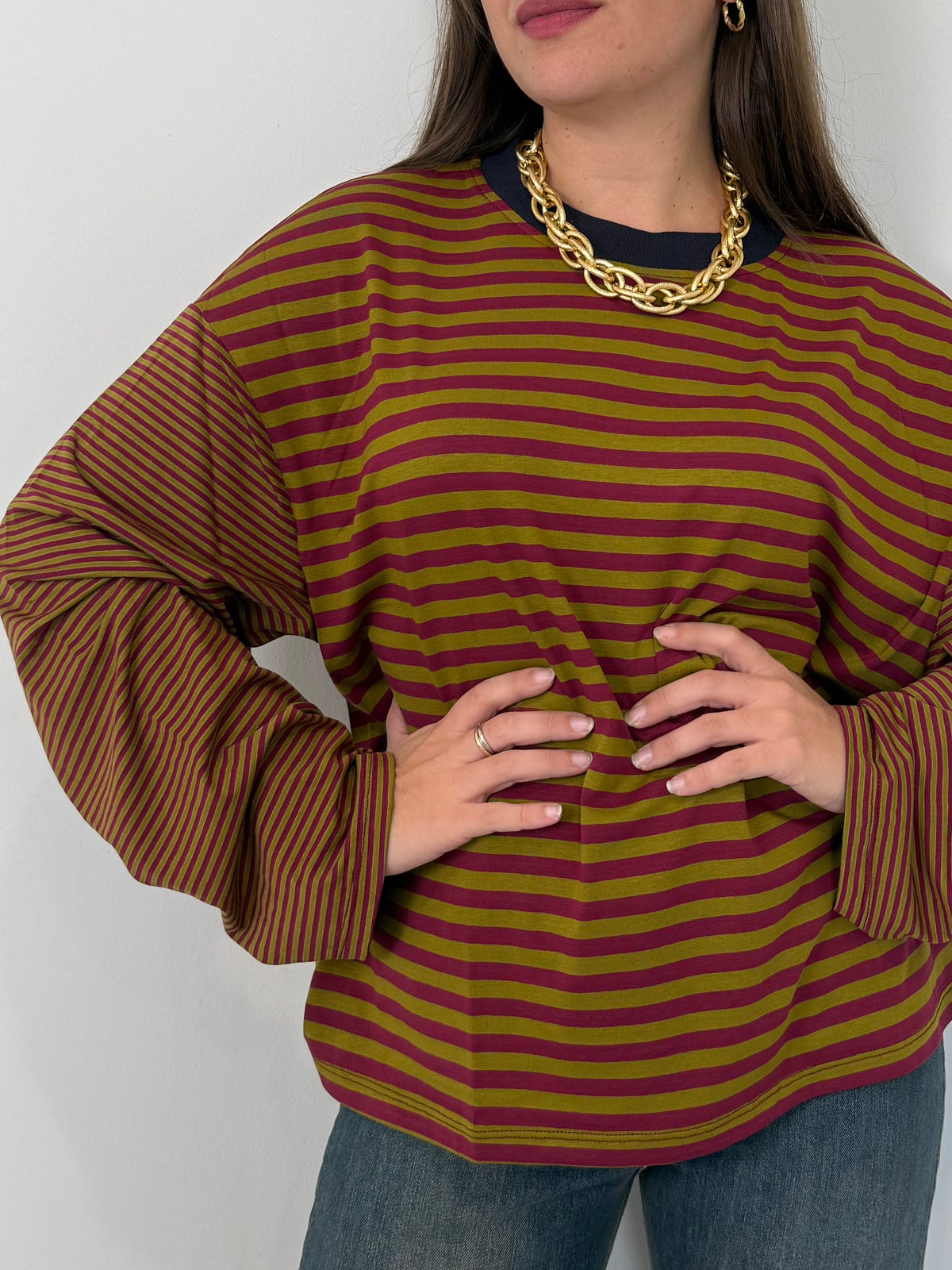 Haveone - Maglia over scatola pistacchio collo blu
