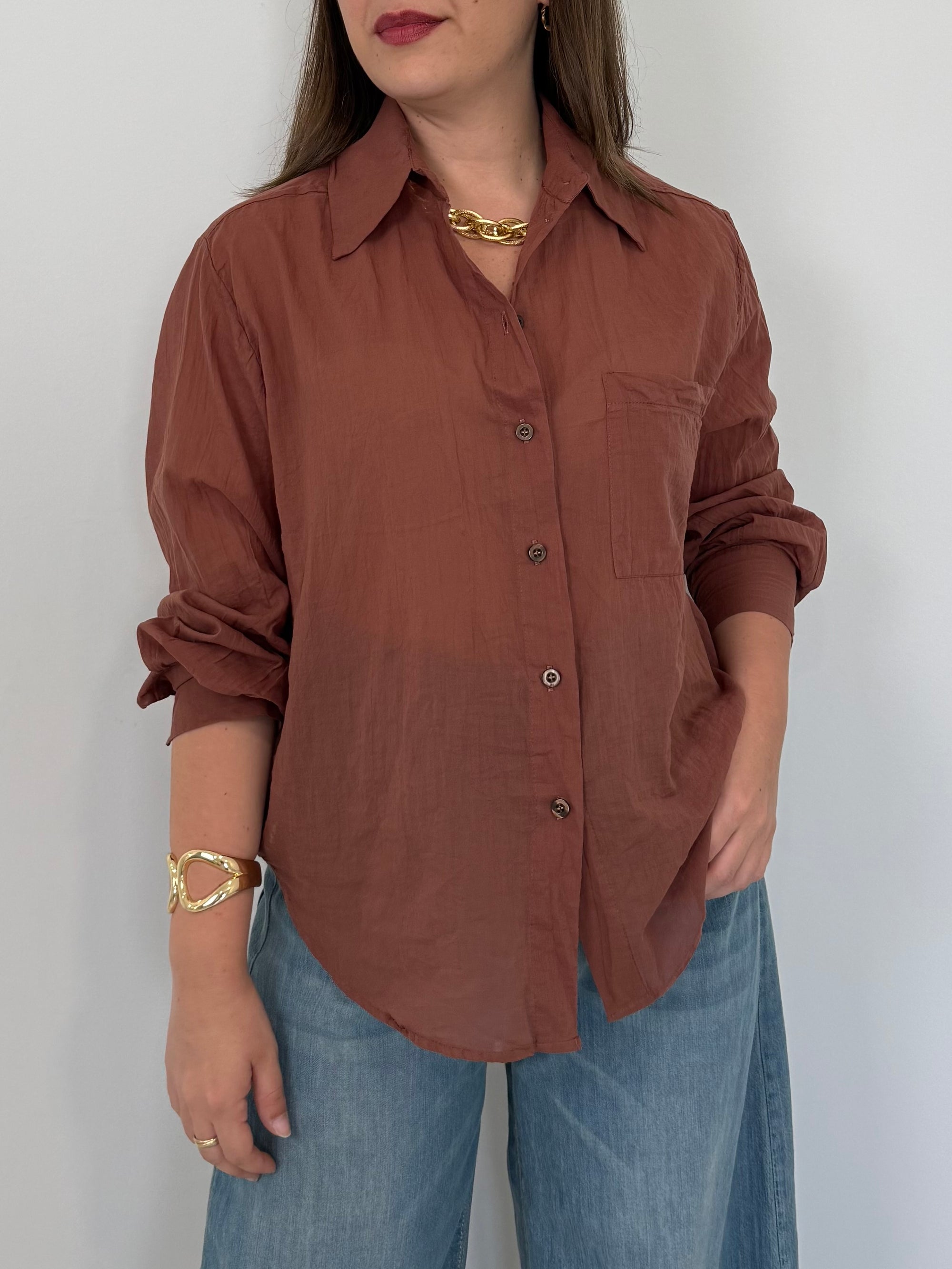 Tensione In - Camicia in cotone tabacco