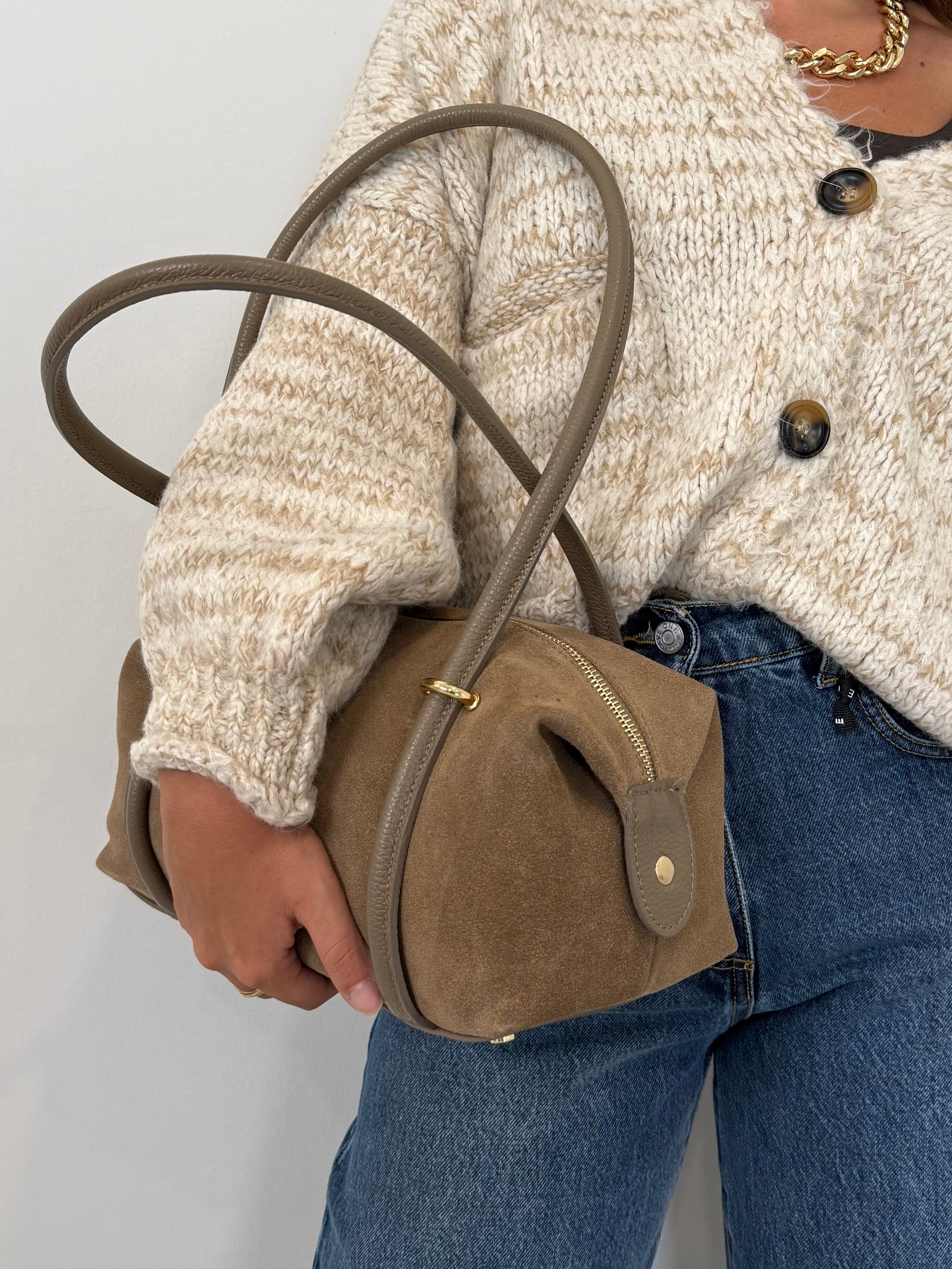 Civico23 - Borsa maxi a spalla in vera pelle beige