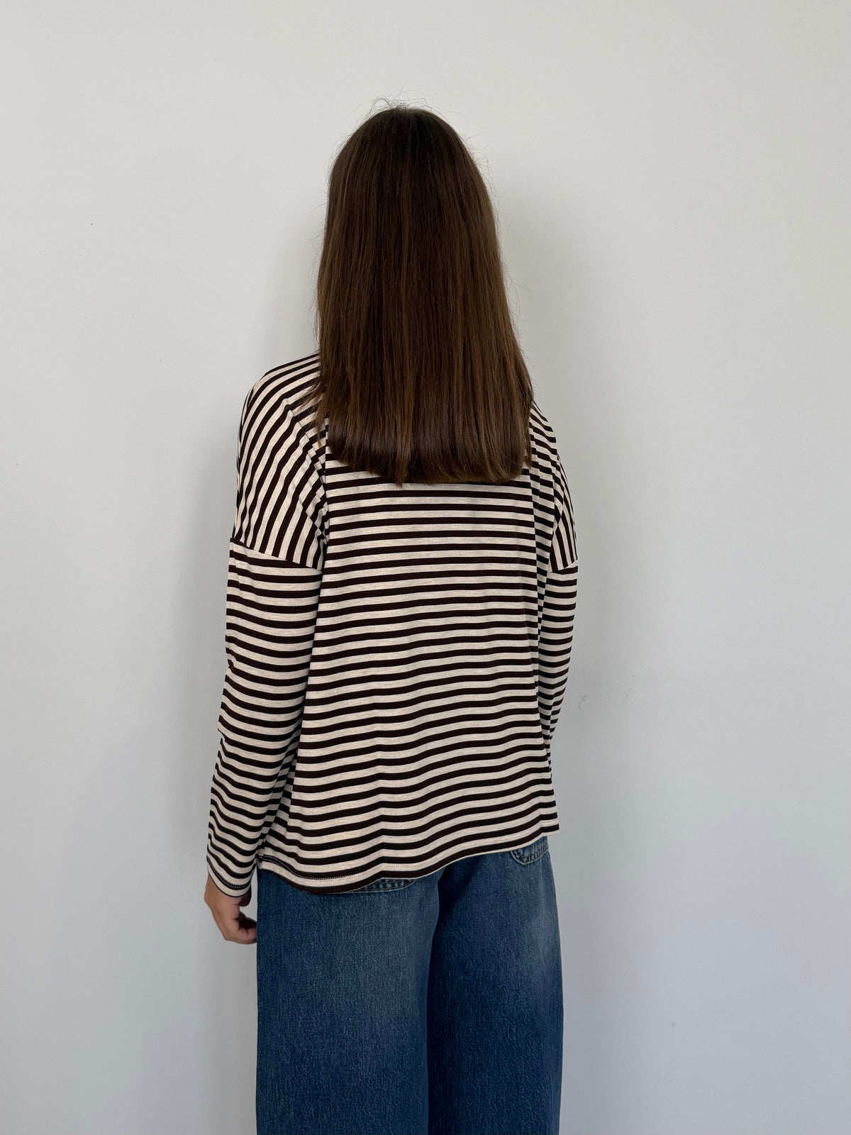 SusyMix - Maglia scatola scollo barca righe moro