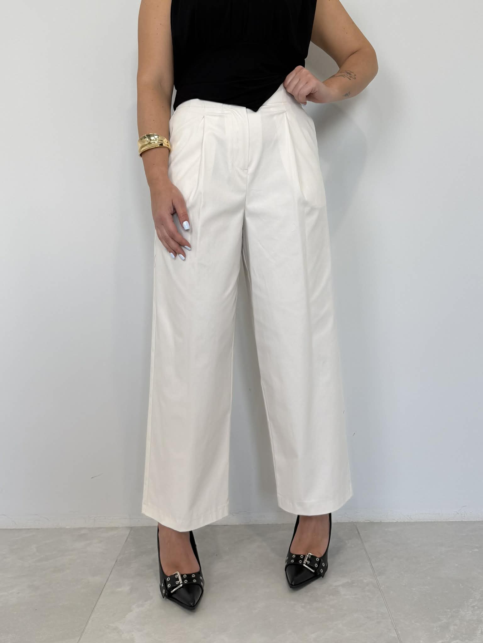 Tensione In - Pantalone in cotone con pence bianco