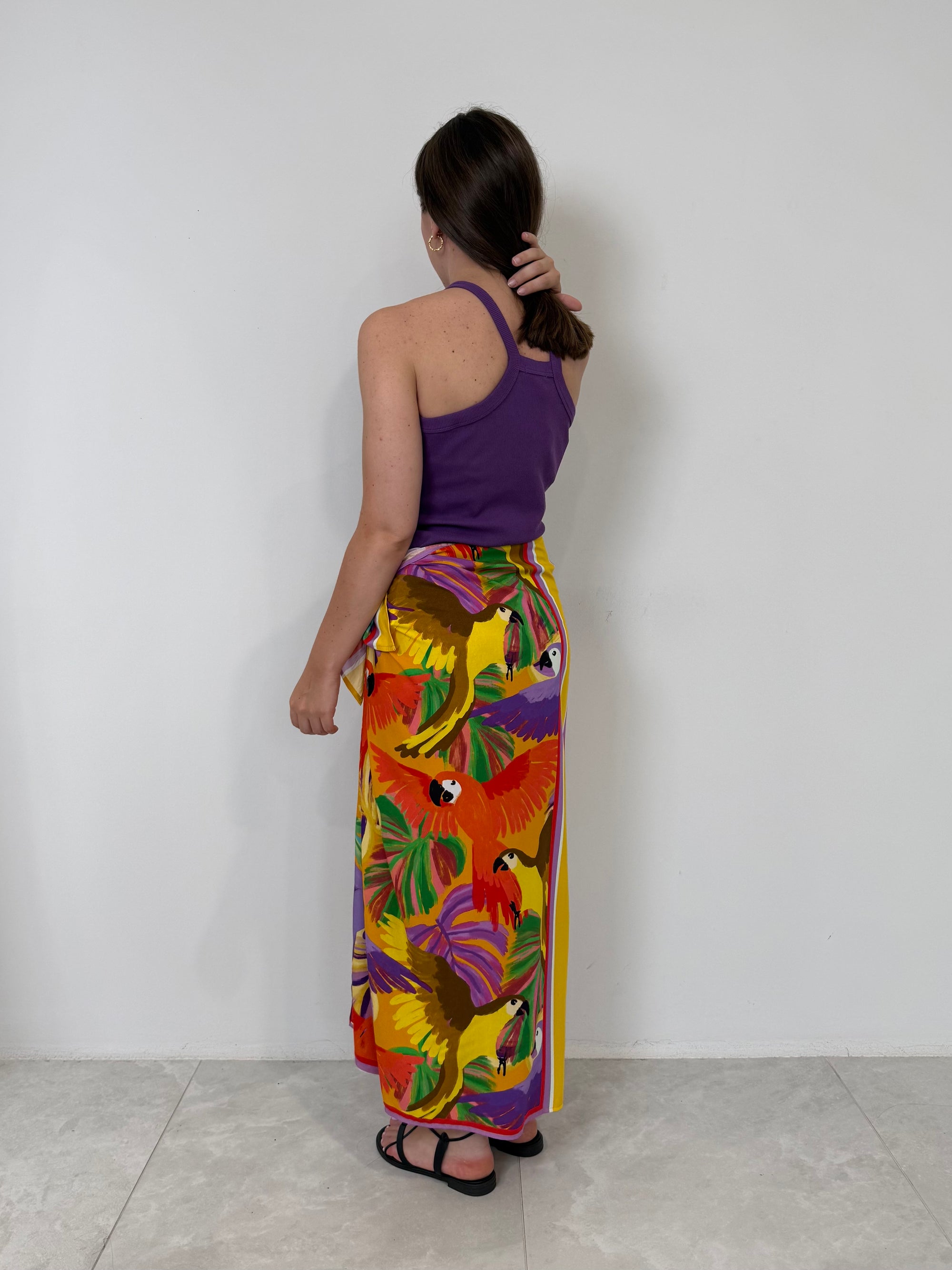 Tensione In - Gonna pareo lunga pappagalli multicolor