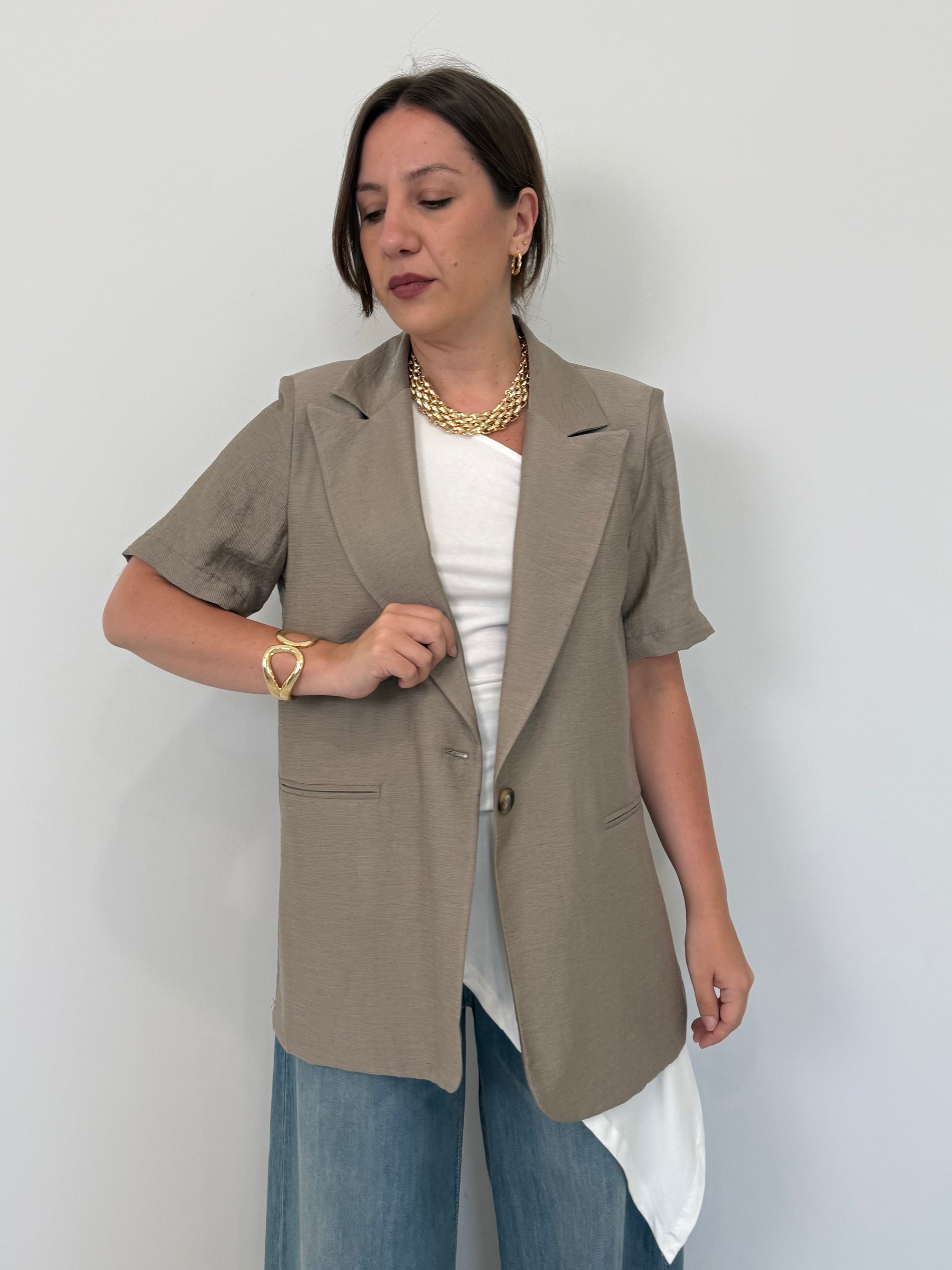 Haveone - Giacca mezza manica easy fango