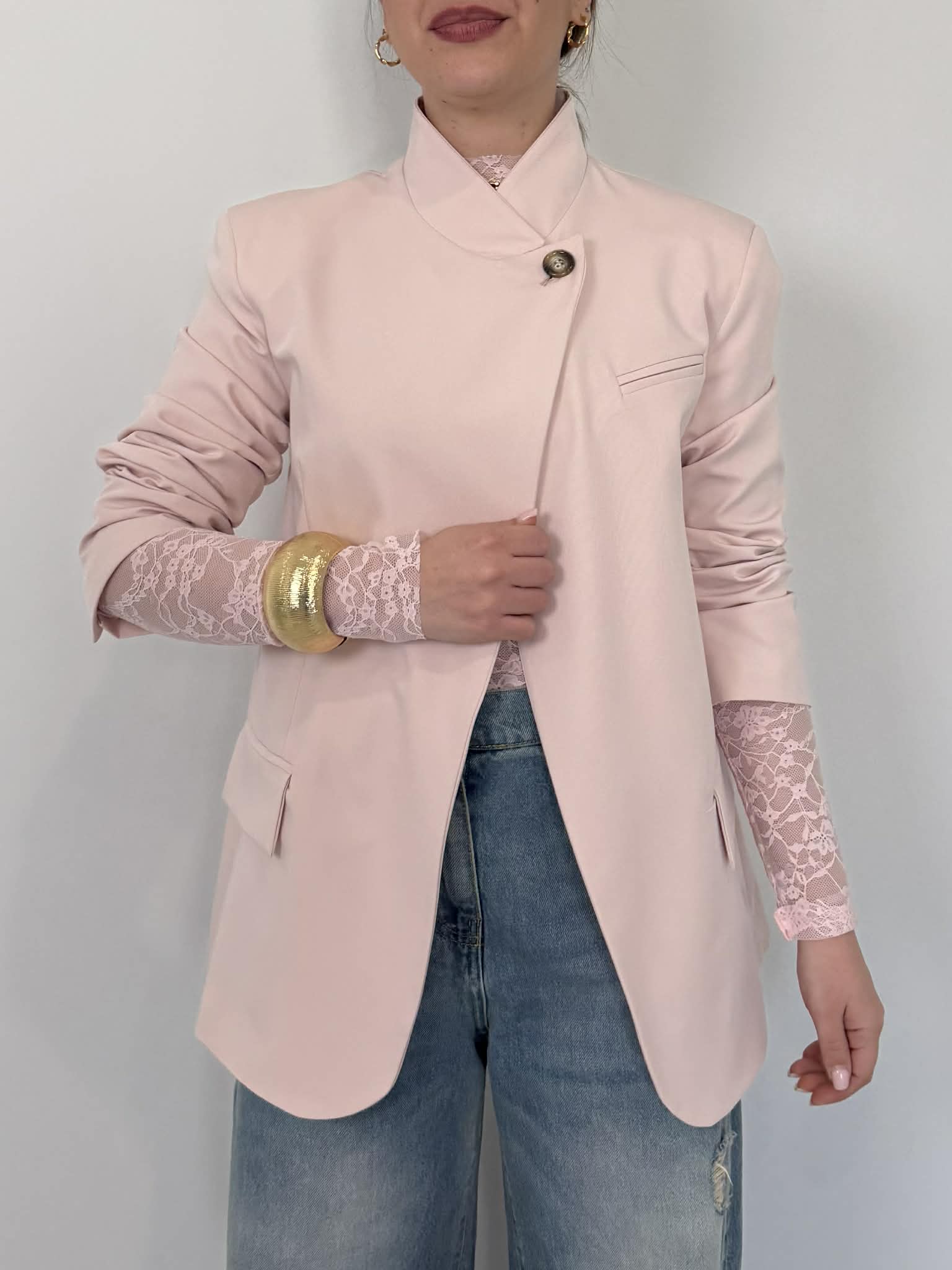 SusyMix - Giacca con bottone laterale rosa
