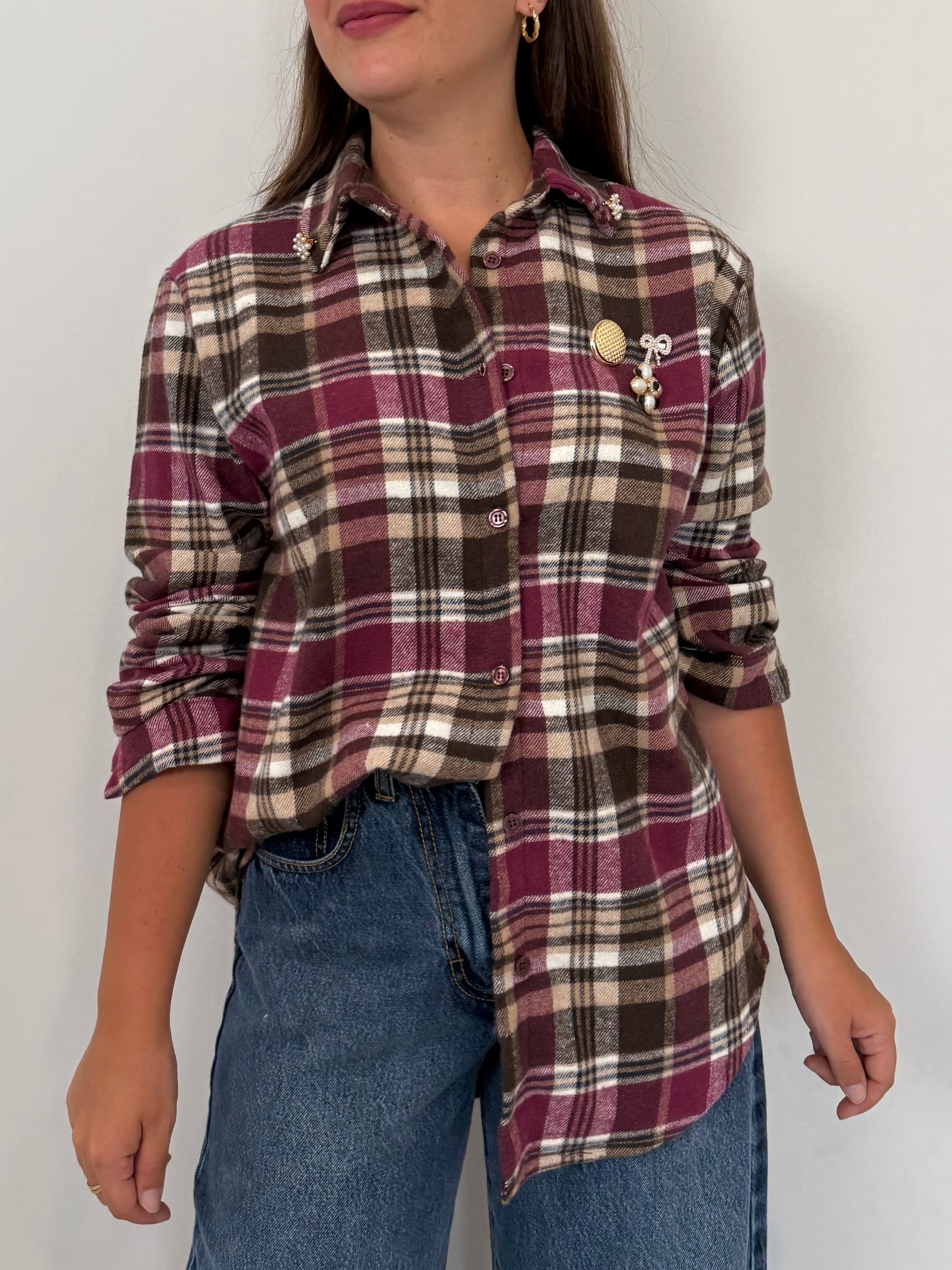 PRE-ORDINE 31/08: Civico23 - Camicia in flanella con spille vino