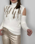 Haveone - Maglioncino con frange frontali bianco