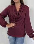 Haveone - Blusa viscosa scollo sciallato ciliegia
