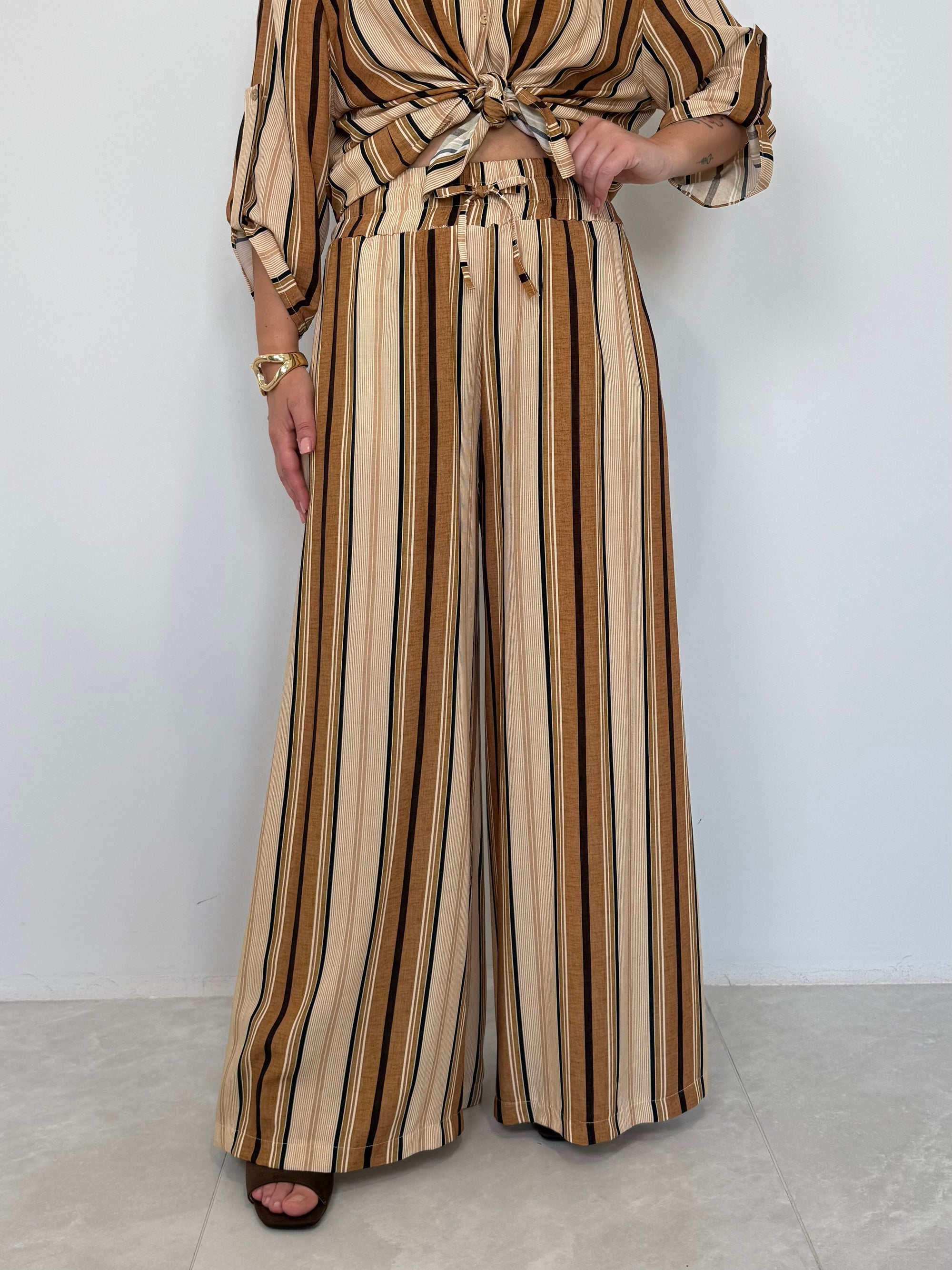 Haveone - Pantalone in viscosa con righe senape