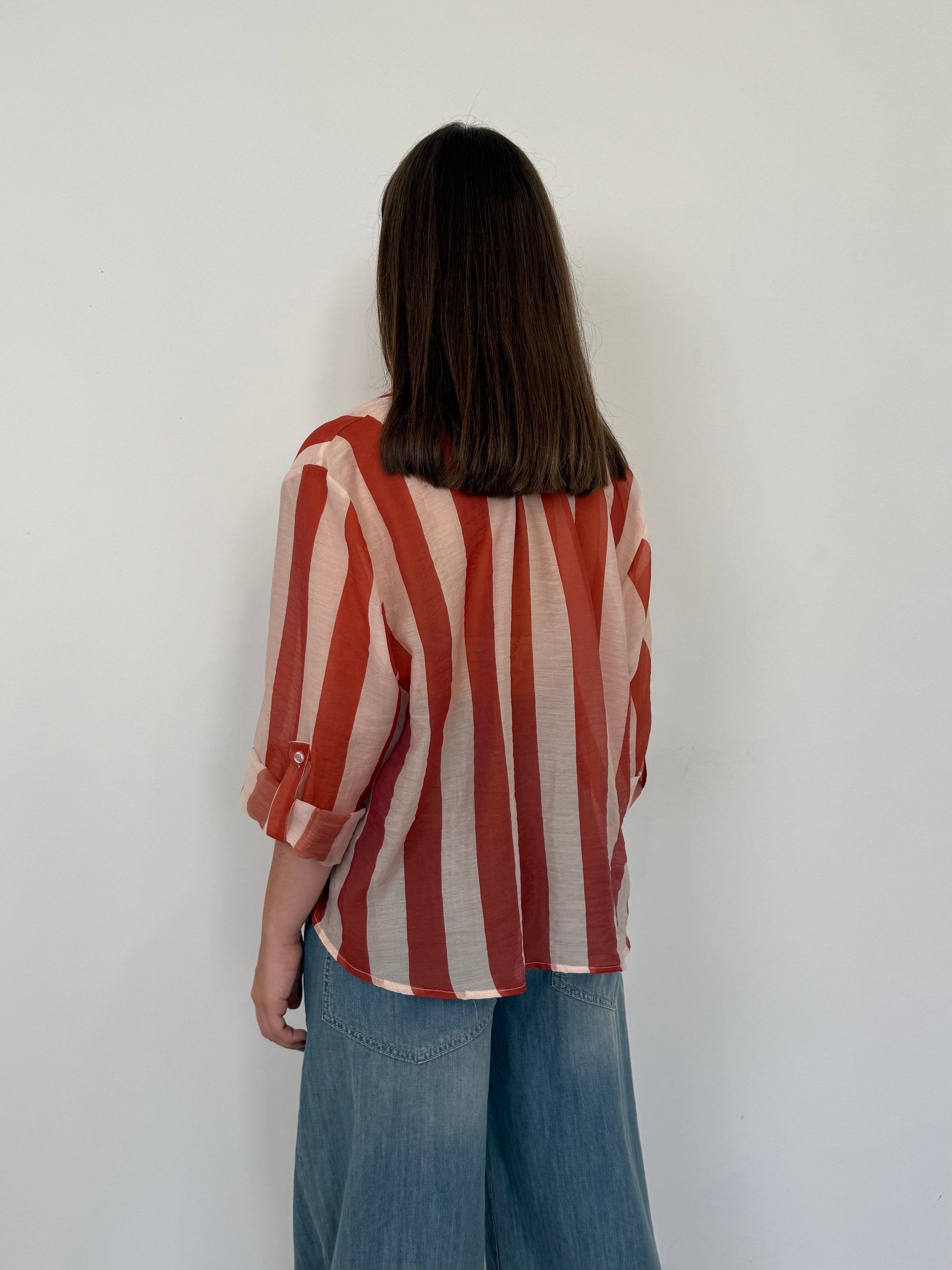 Haveone - Camicia righe larghe papaya