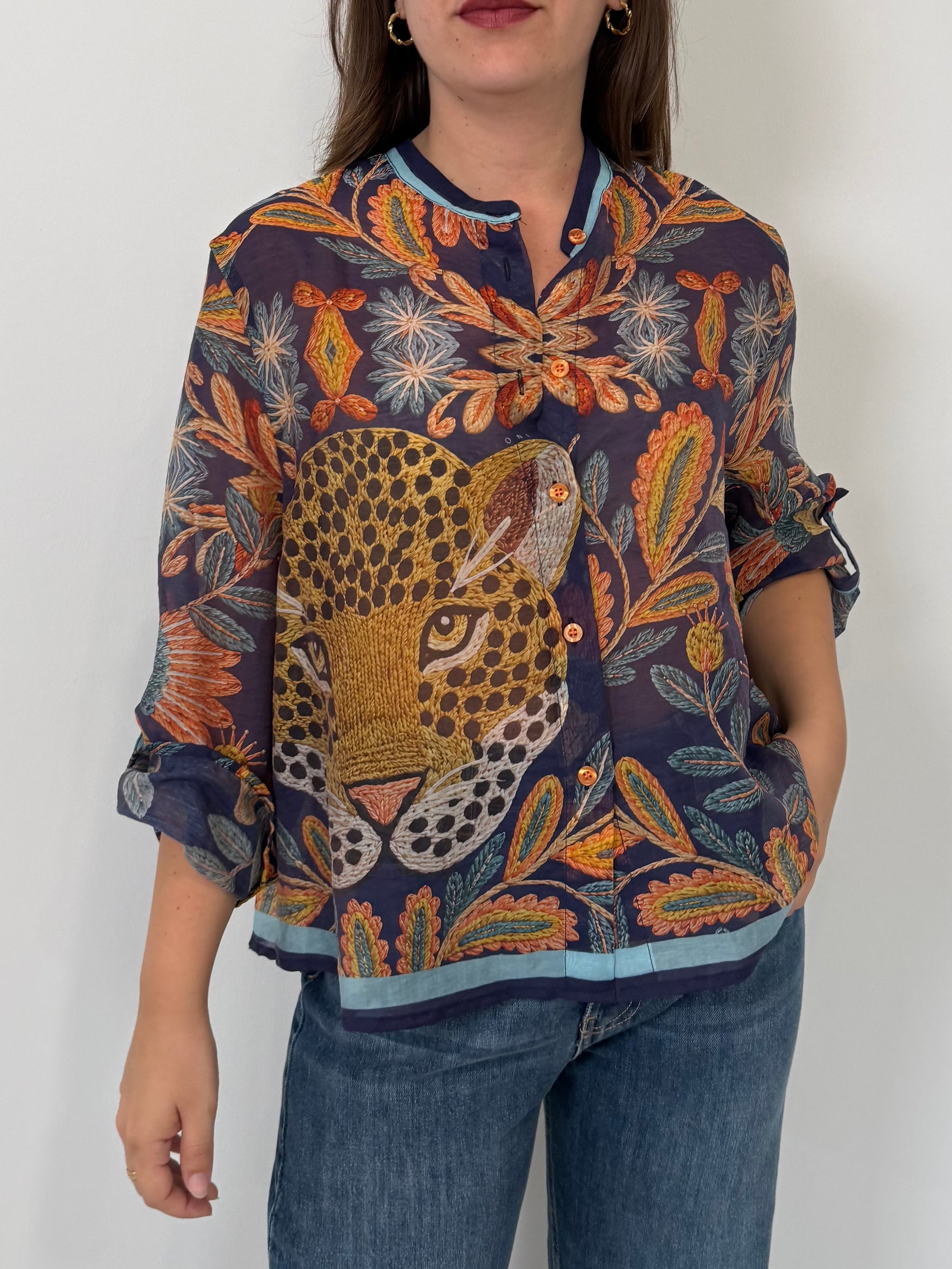 Haveone - Camicia ghepardo blu