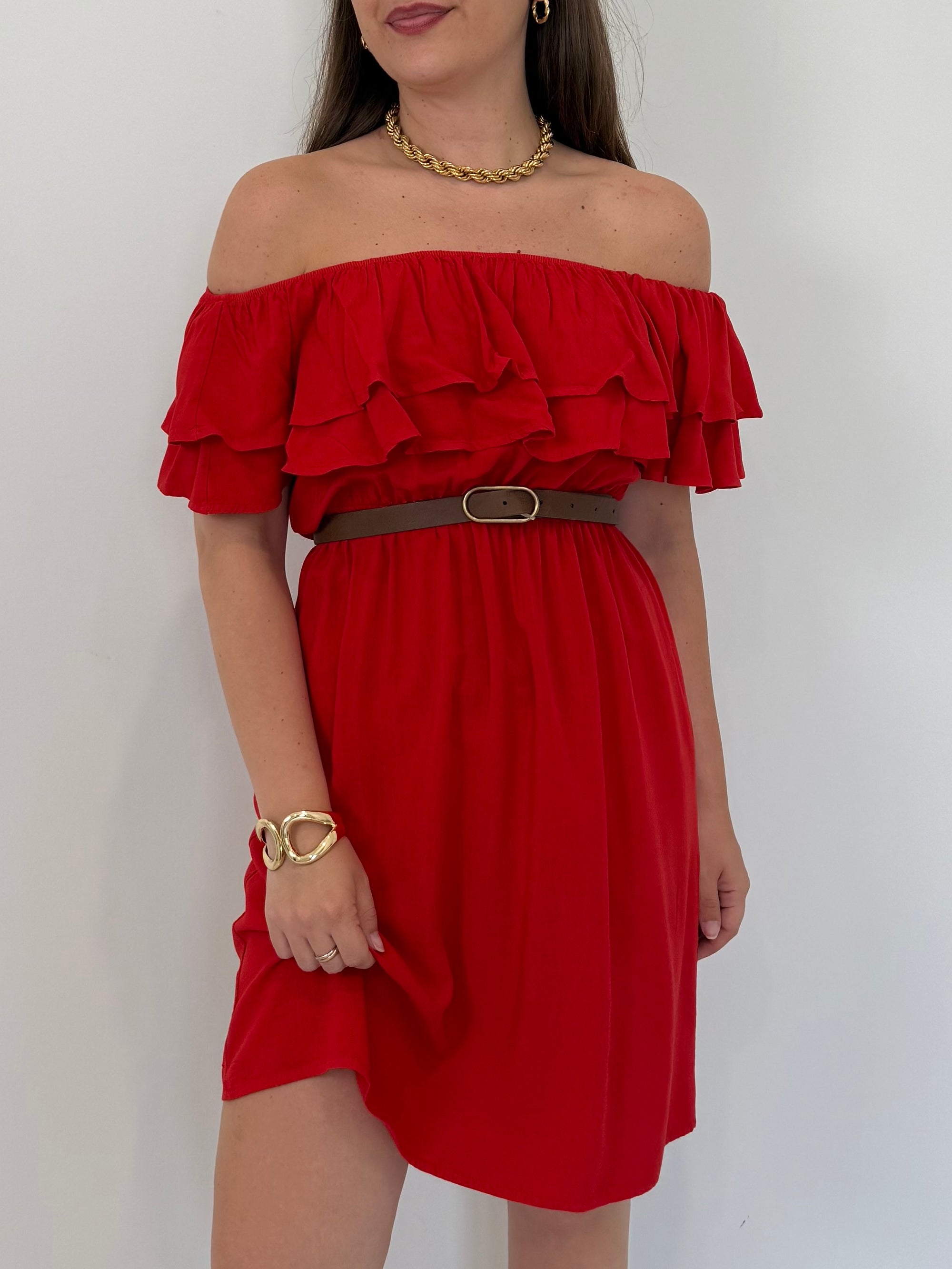 Kontatto - Abito shiffer con balze rosso