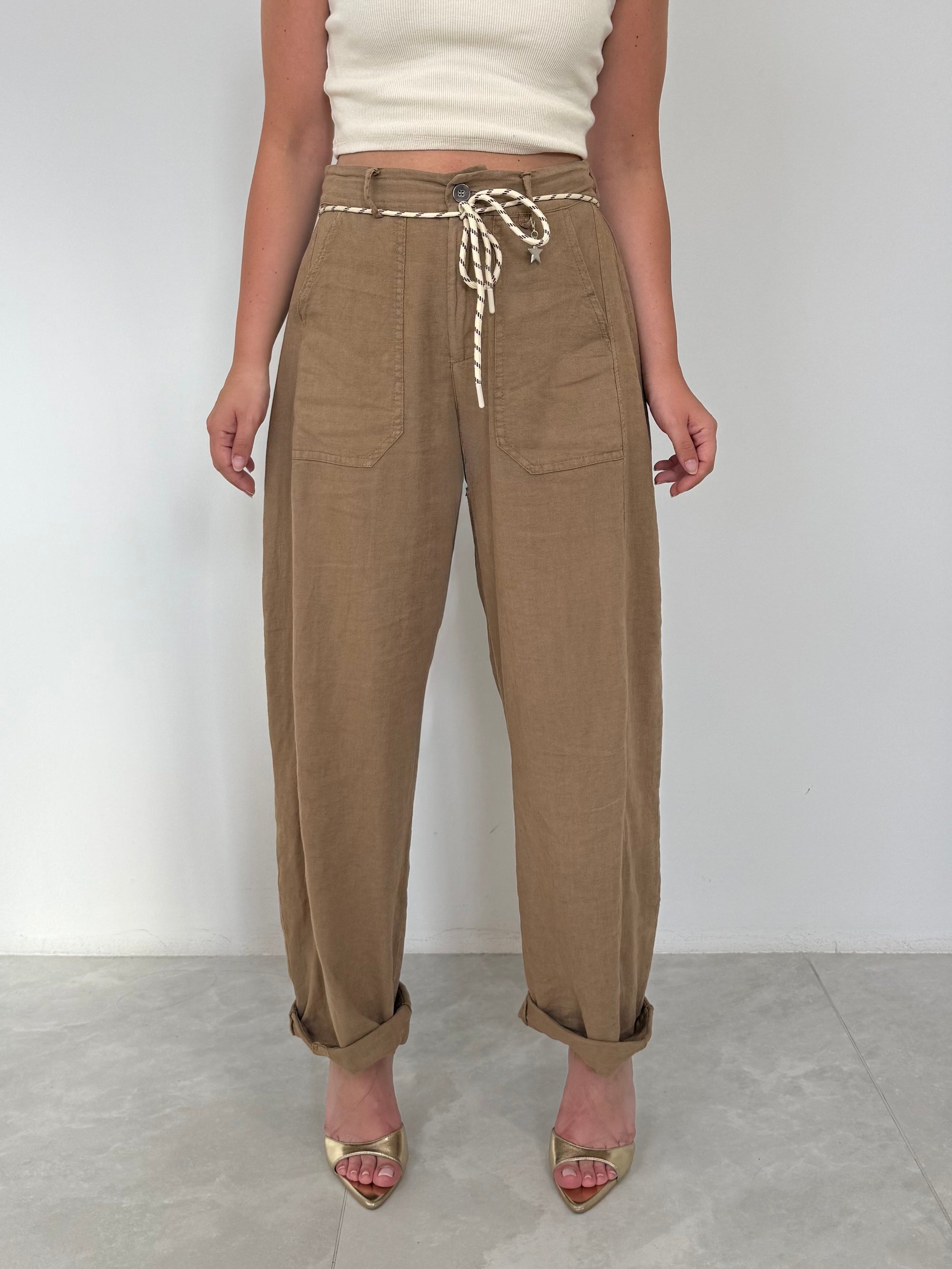 SusyMix - Pantalone stellina in lino sabbia
