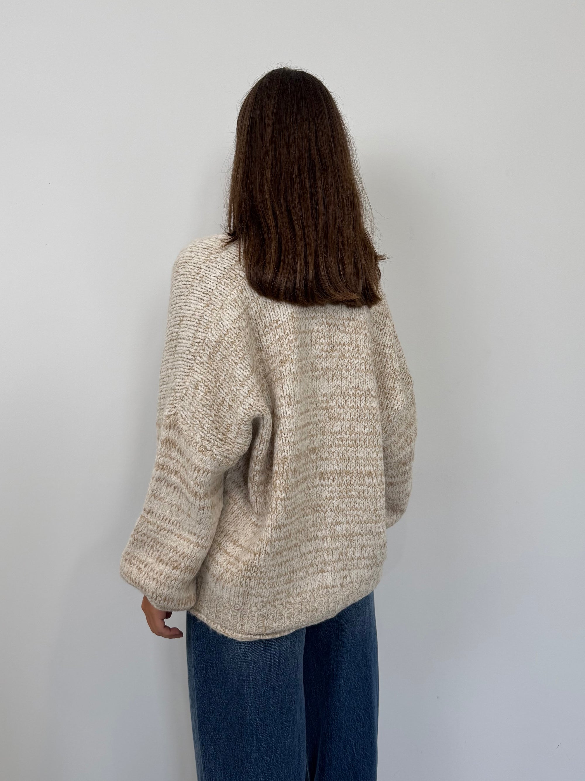 Haveone -Cardigan tre bottoni mélange panna