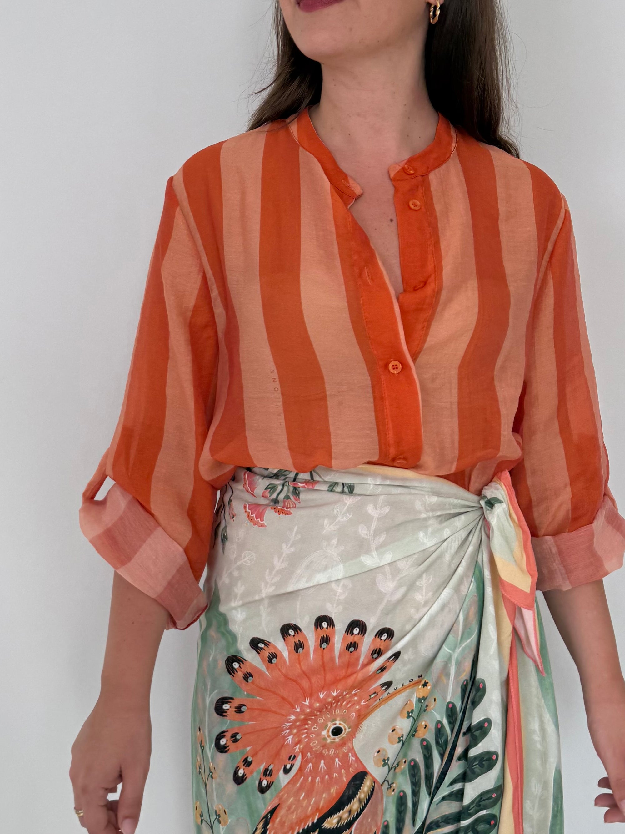 Haveone - Camicia righe larghe arancio