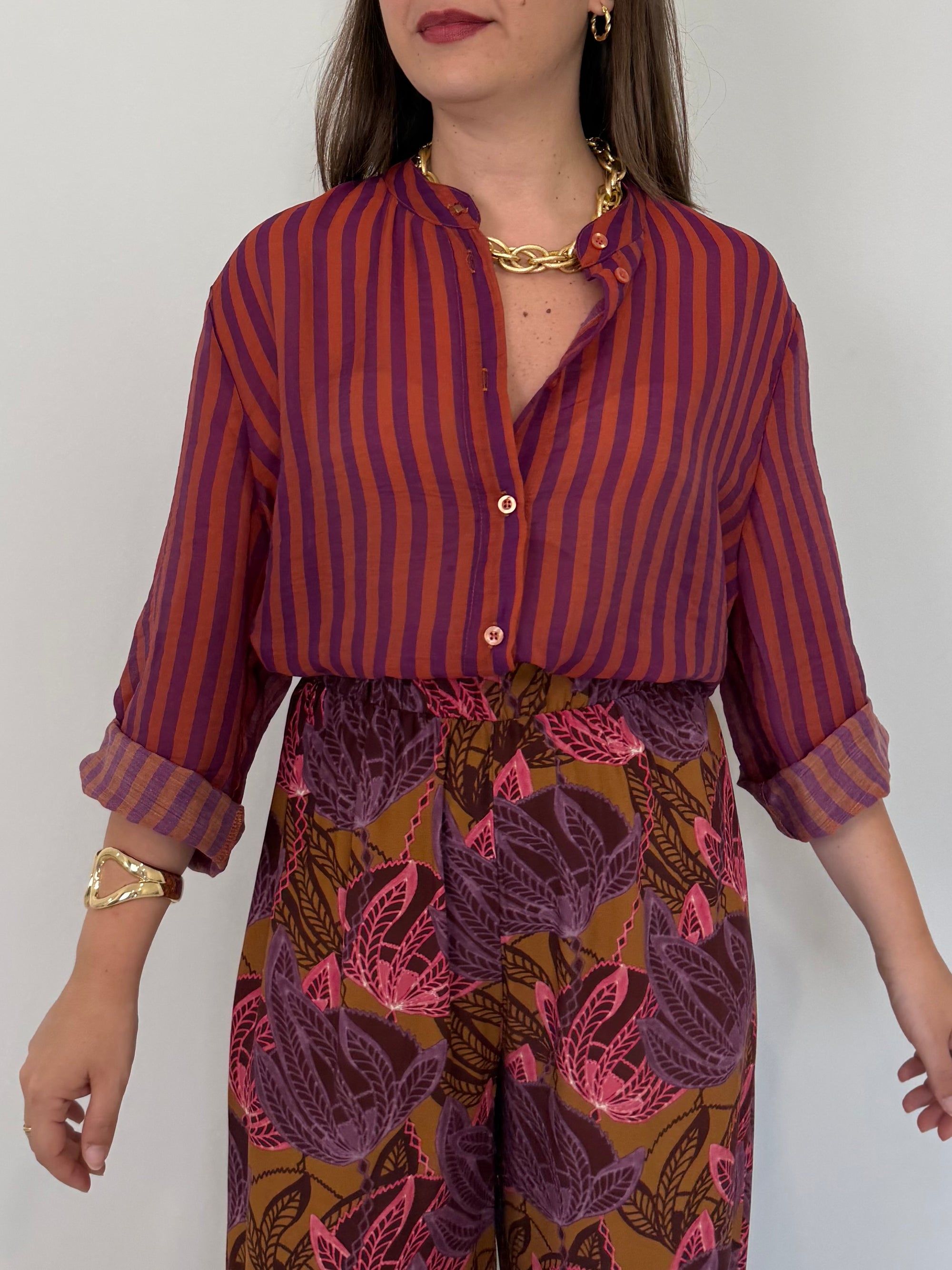 Haveone - Camicia righe fini mattone