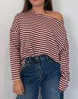 SusyMix - Maglia scatola scollo barca righe bordeaux