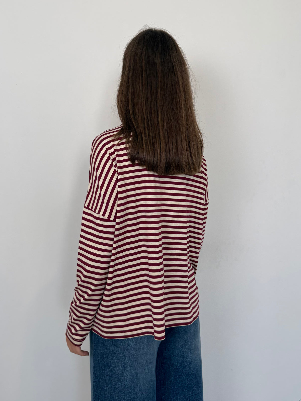 SusyMix - Maglia scatola scollo barca righe bordeaux