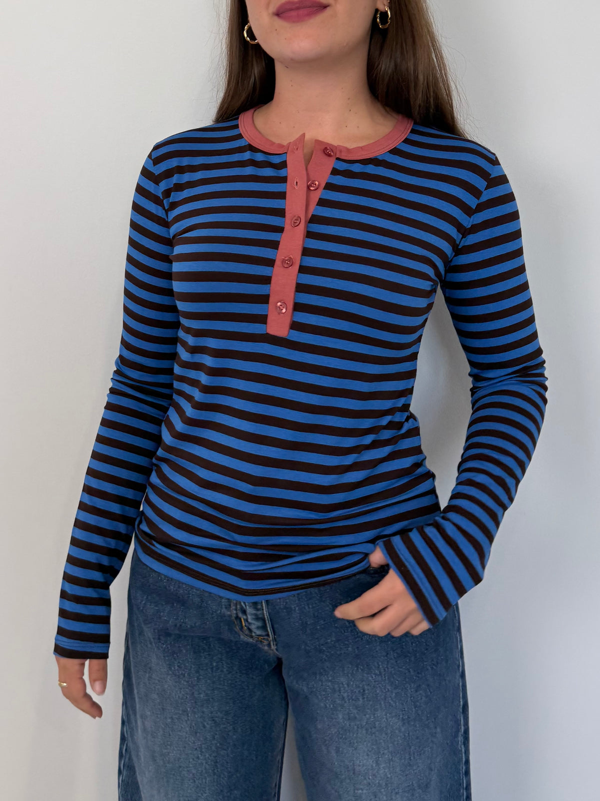 Haveone - Maglia serafino righe blu