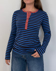 Haveone - Maglia serafino righe blu