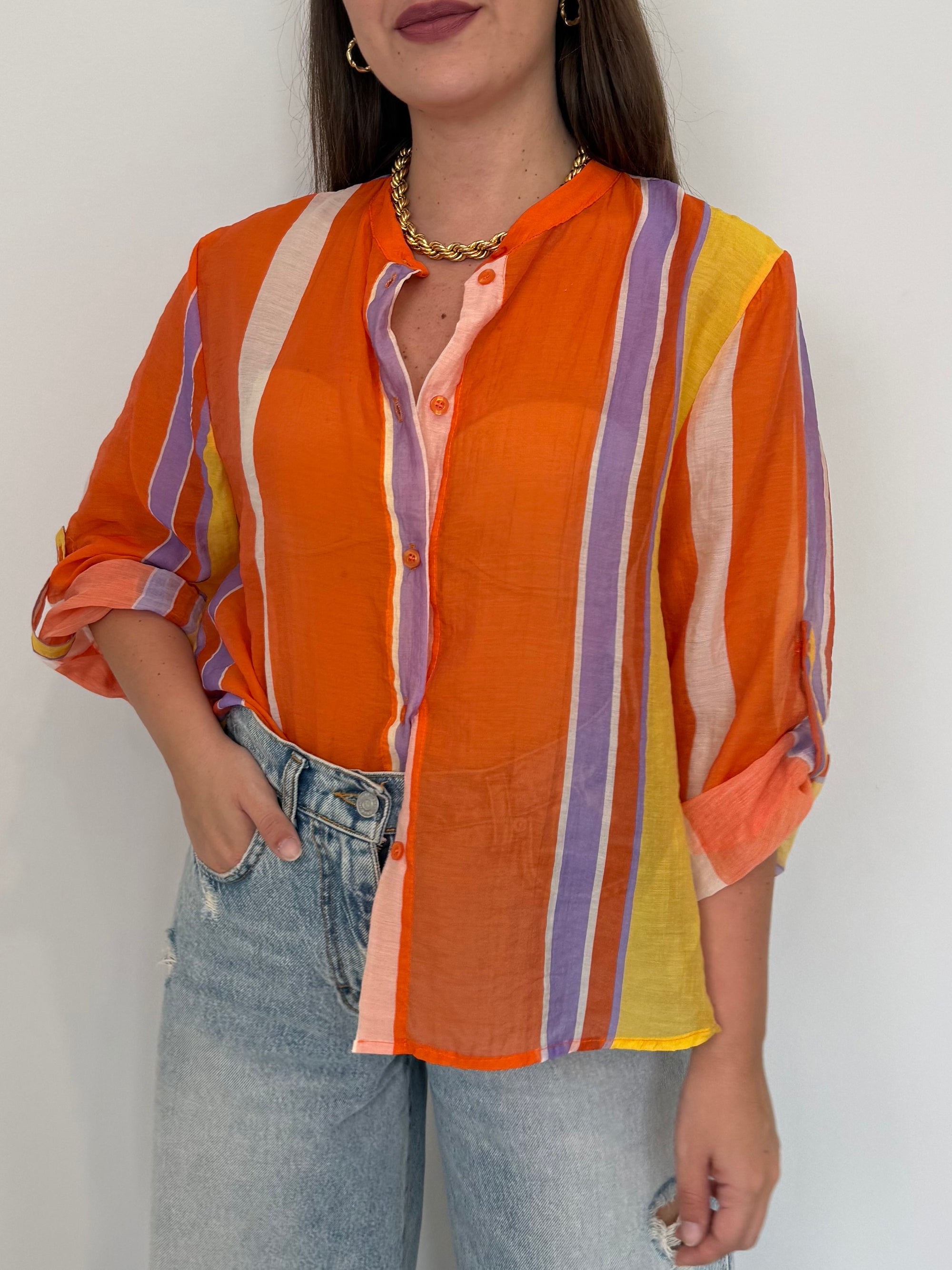 Haveone - Camicia righe asimmetriche arancio