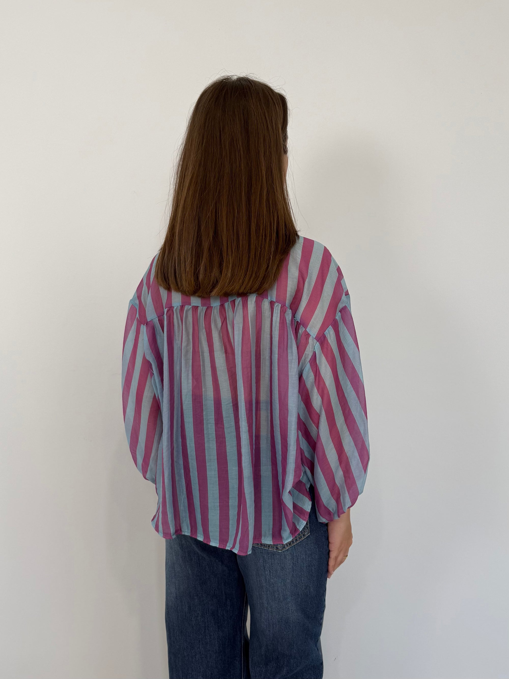 SusyMix - Camicia riga celeste e fuxia