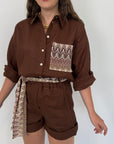 Tensione In - Camicia in lino zigzag moro