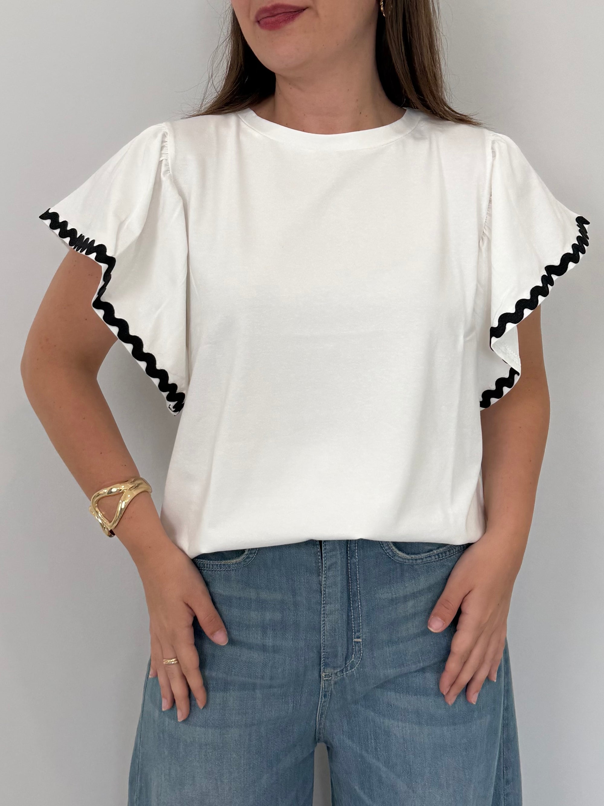 SusyMix - T-shirt bianca con onda nera