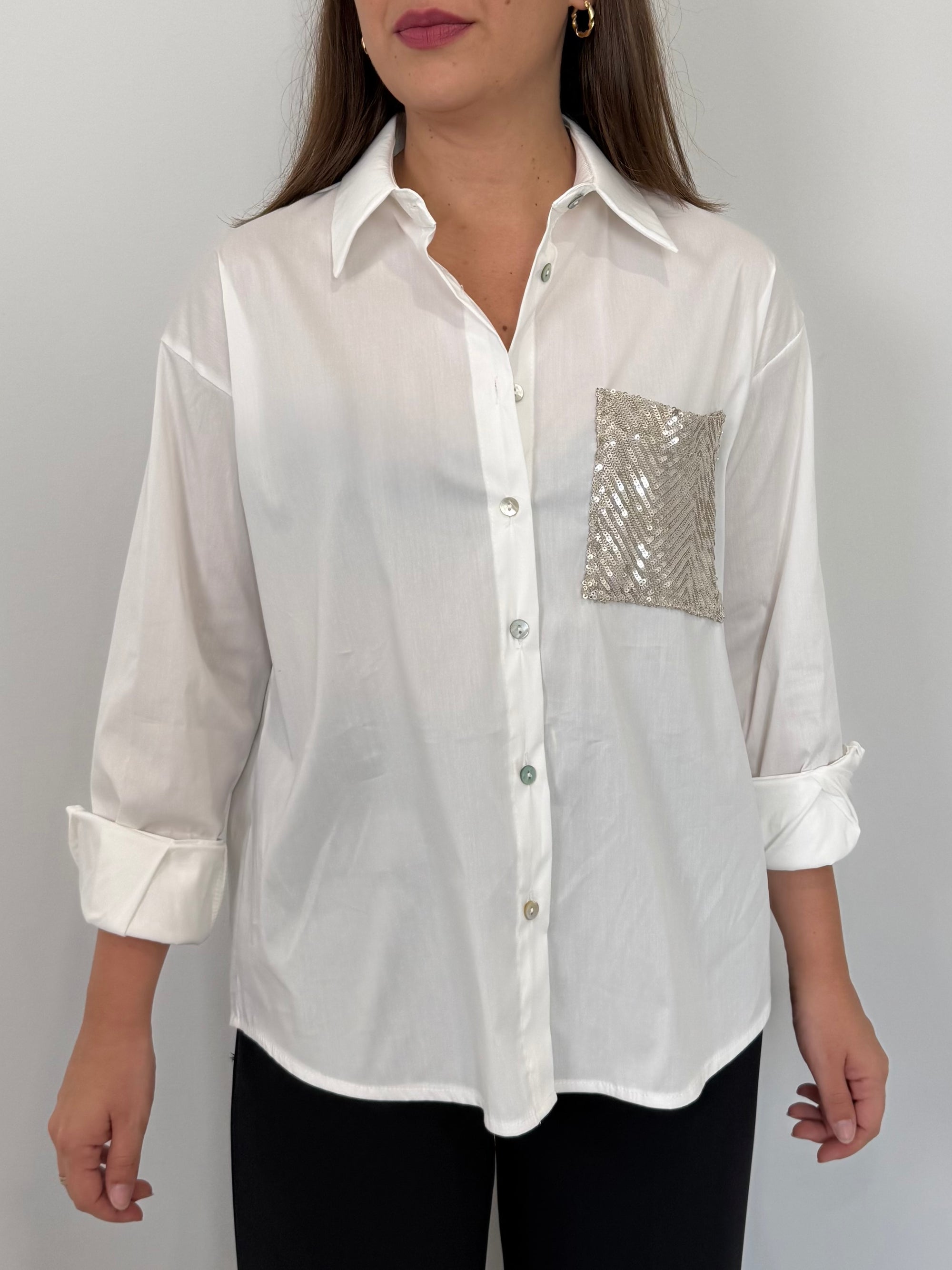 SusyMix - Camicia bianca con tasca paillettes