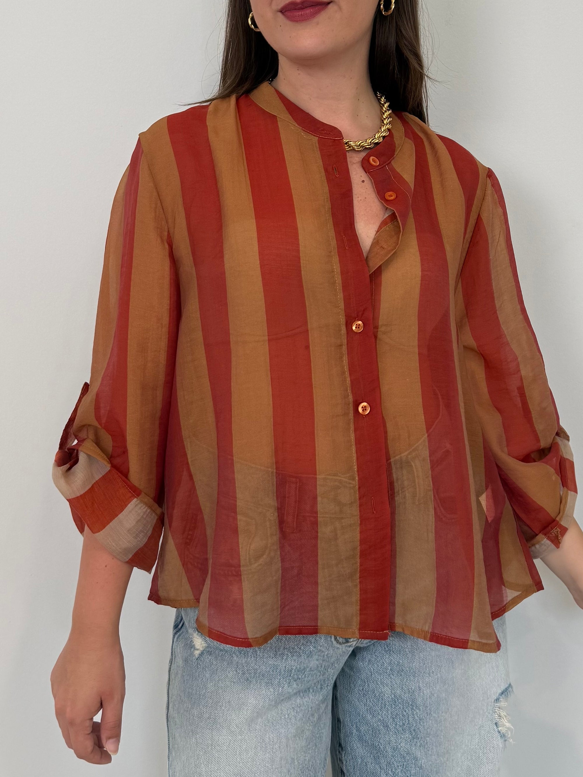 Haveone - Camicia righe larghe india/sabbia